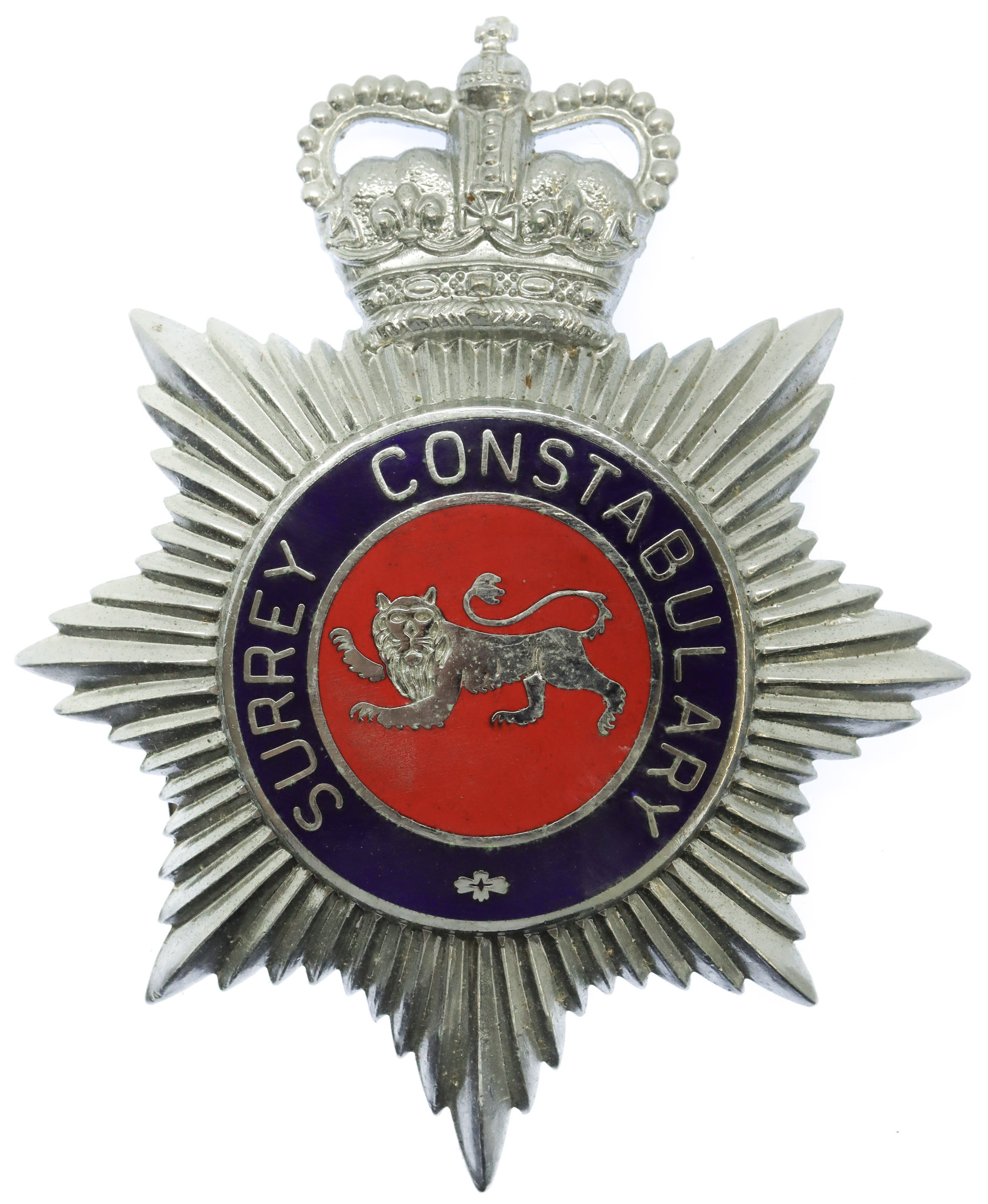 Surrey Constabulary Enamelled Helmet Plate - Queen's Crown