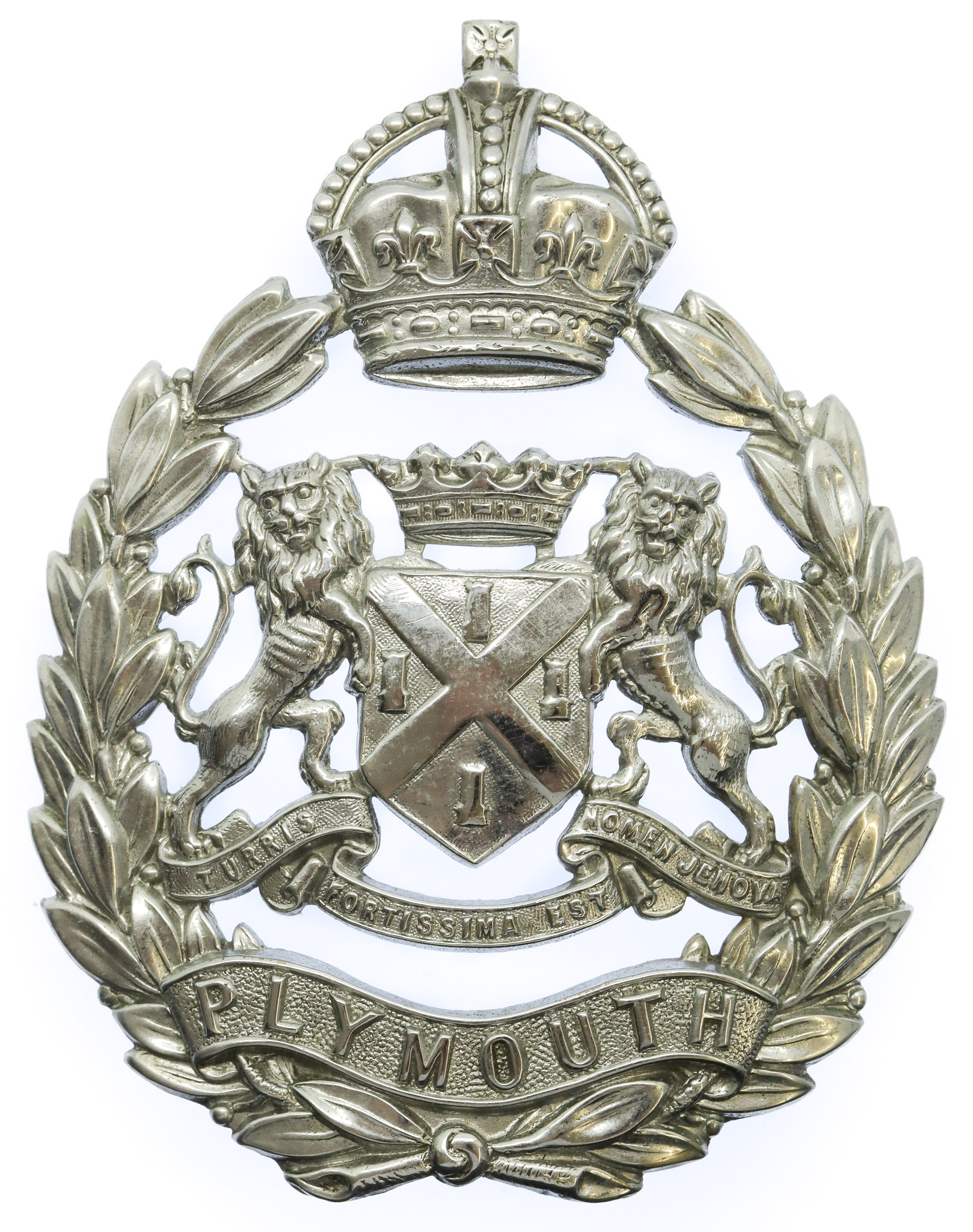 Plymouth City Police Wreath Helmet Plate - King's Crown