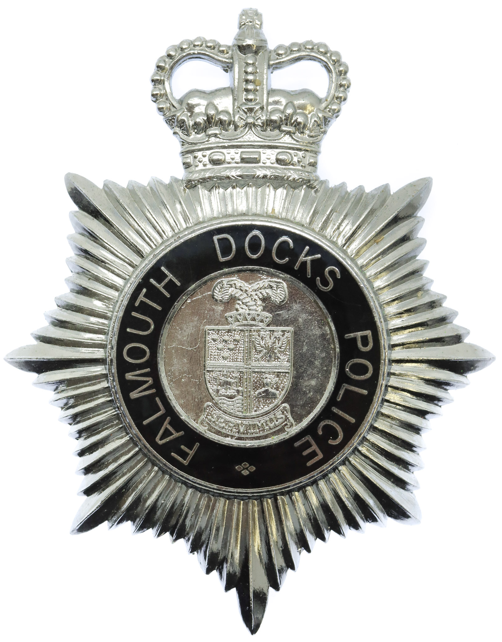 Falmouth Docks Police Enamelled Helmet Plate - Queen's Crown