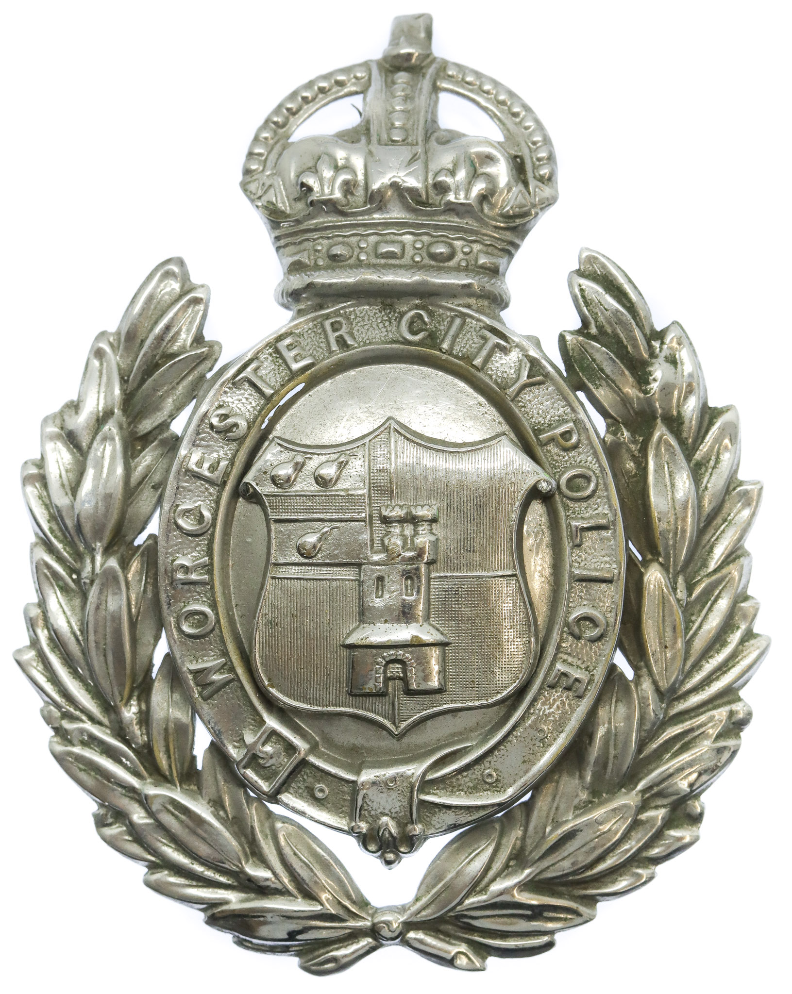 Worcester City Police Wreath Helmet Plate - King's Crown