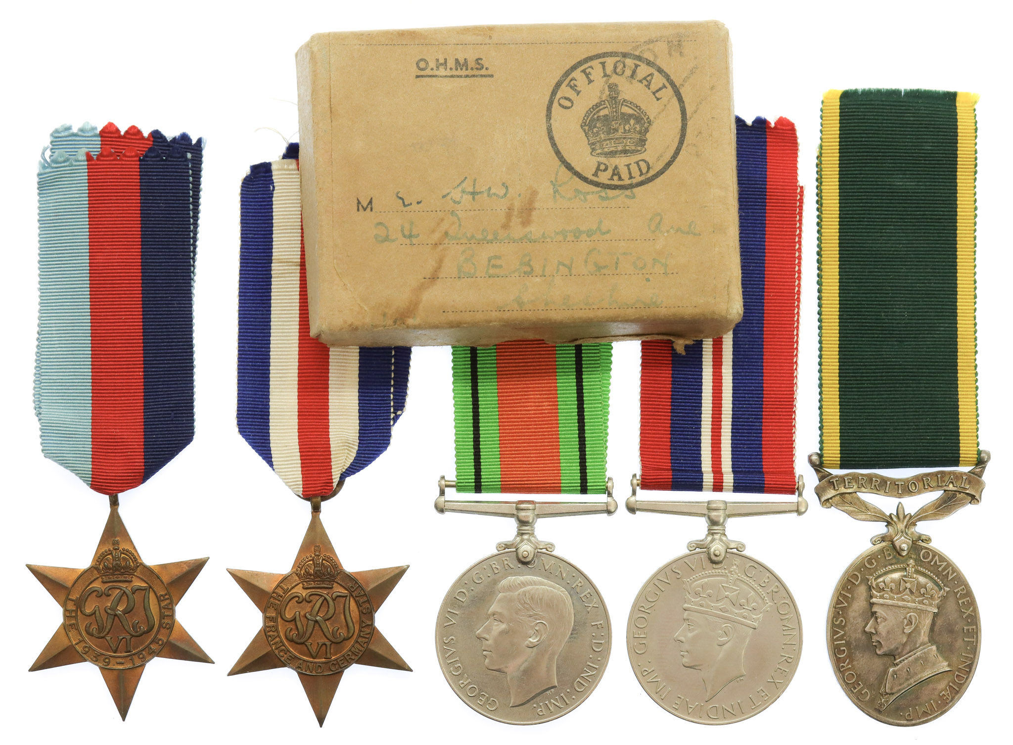 WW2 Territorial Efficiency Medal Group of Five - Bdr. H.W. Ross, Royal Artillery