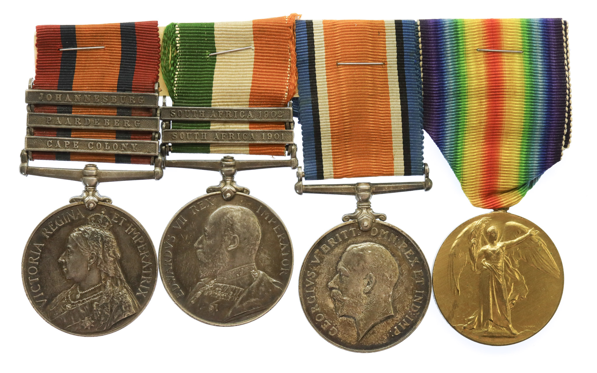 Boer War and WW1 Medal Group of Four - Pte. A.J. Stimson, 2nd Bn. Lincolnshire Regiment & Royal Artillery