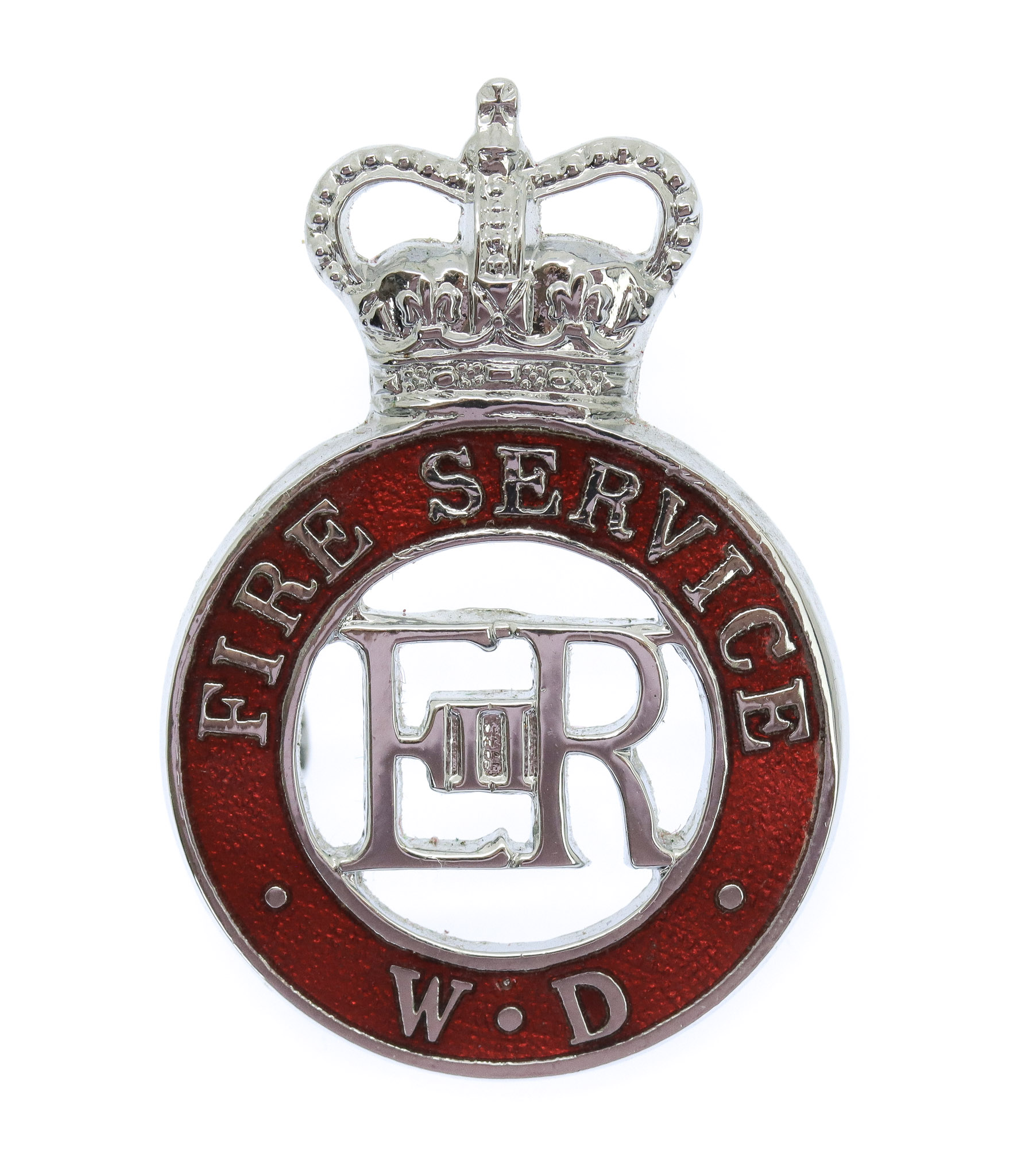 War Department Fire Service Chrome and Enamel Cap Badge - Queen's Crown