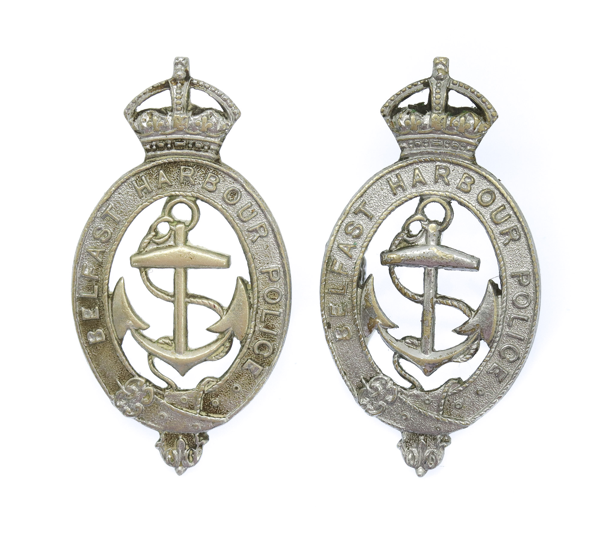 Pair of Belfast Harbour Police Collar Badges - King's Crown