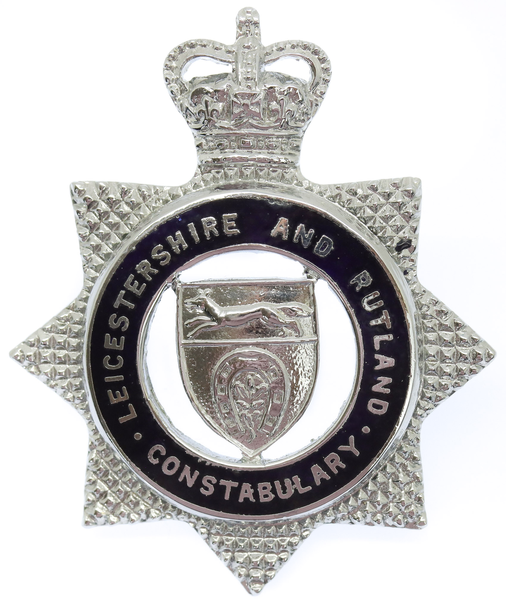 Leicestershire and Rutland Constabulary Senior Officer's Enamelled Cap Badge - Queen's Crown
