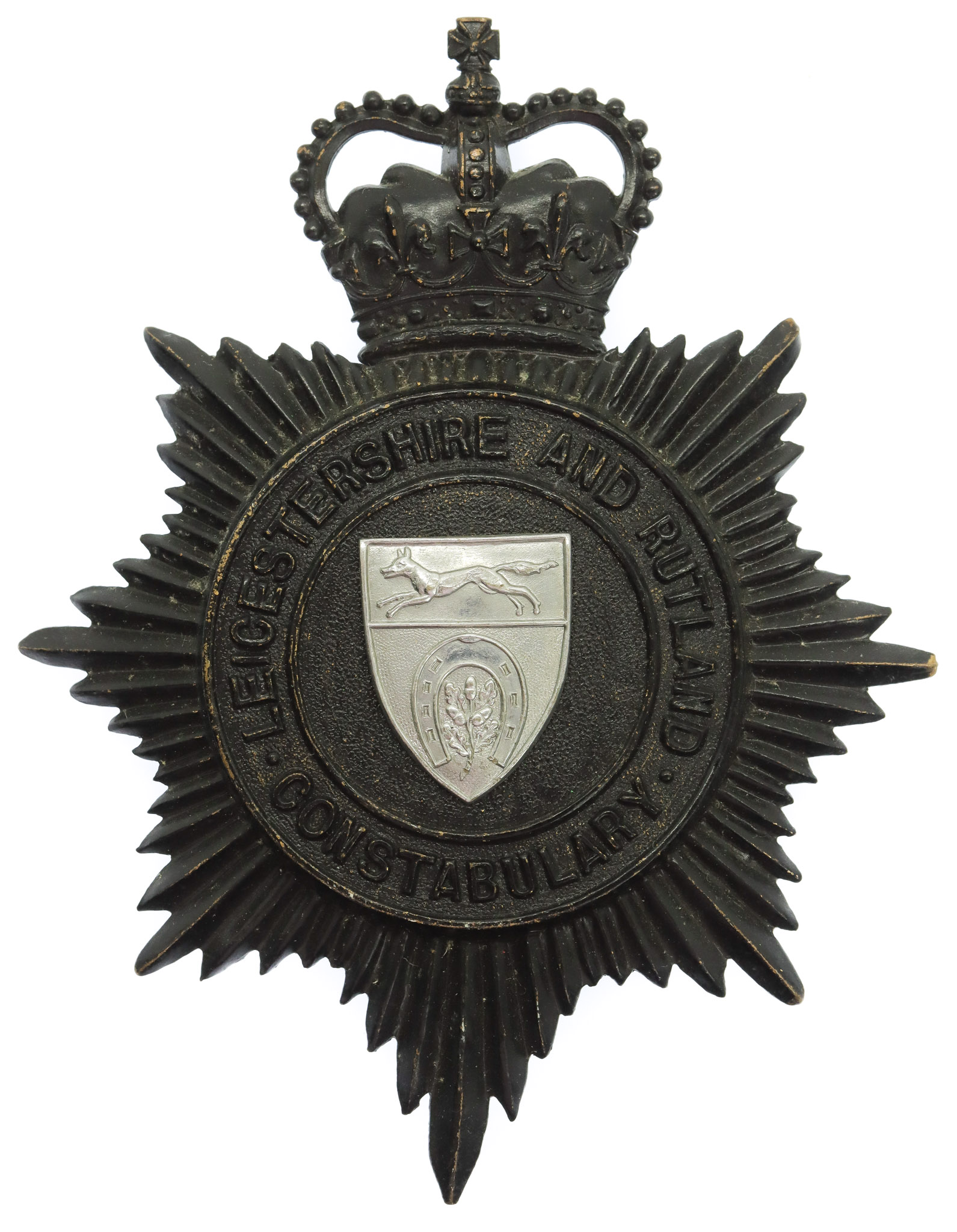 Leicestershire and Rutland Constabulary Night Helmet Plate - Queen's Crown