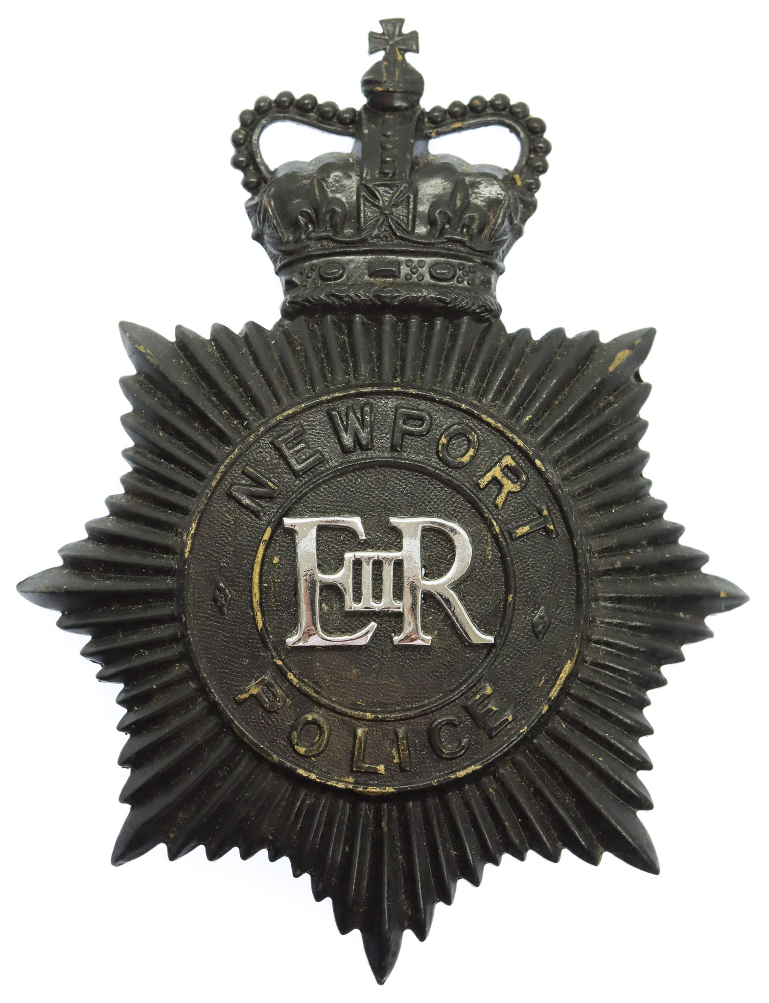 Newport Police Black Helmet Plate - Queen's Crown