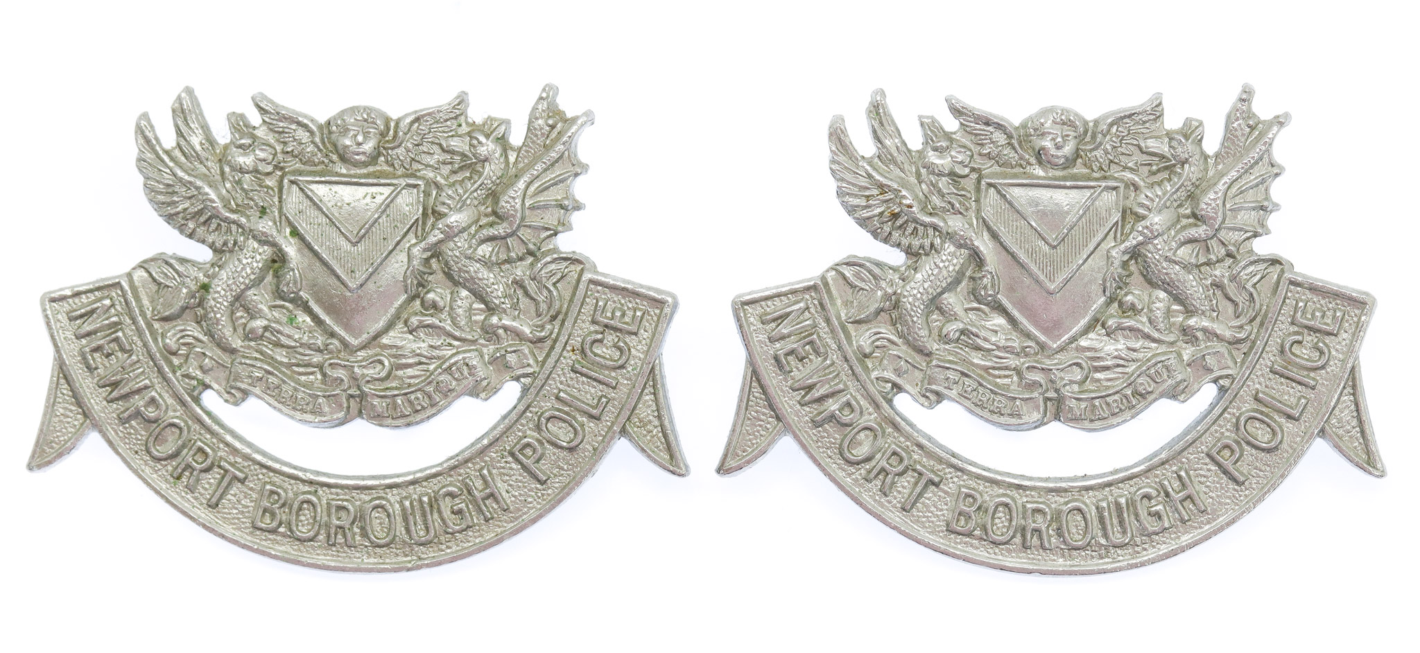 Pair of Newport Borough Police Collar Badges