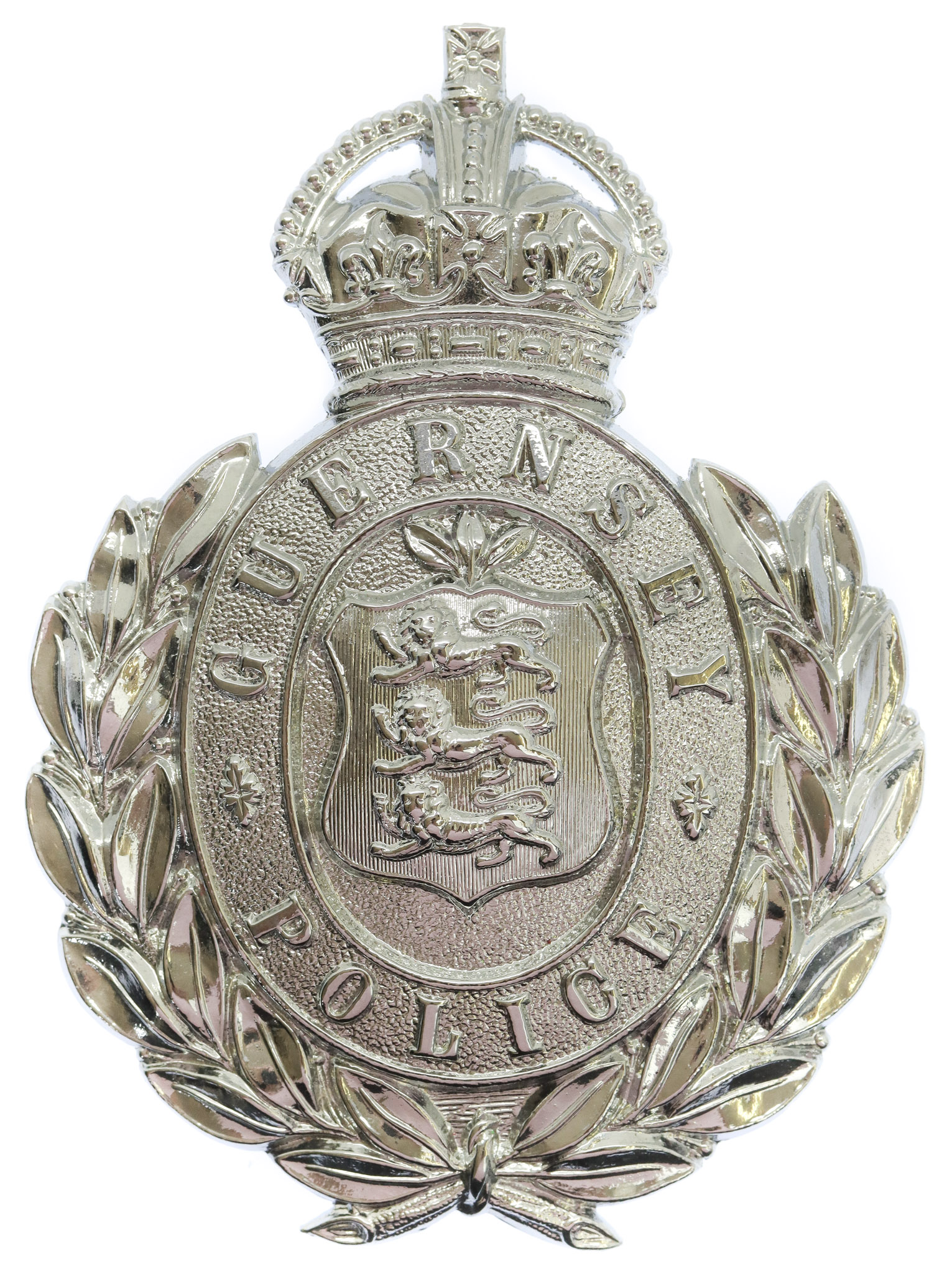Guernsey Police Wreath Helmet Plate - King's Crown