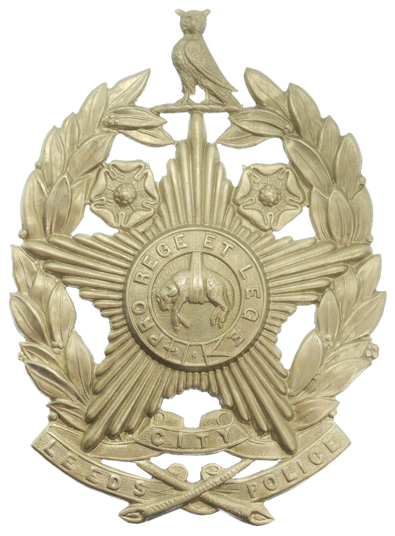 Leeds City Police White Metal Helmet Plate