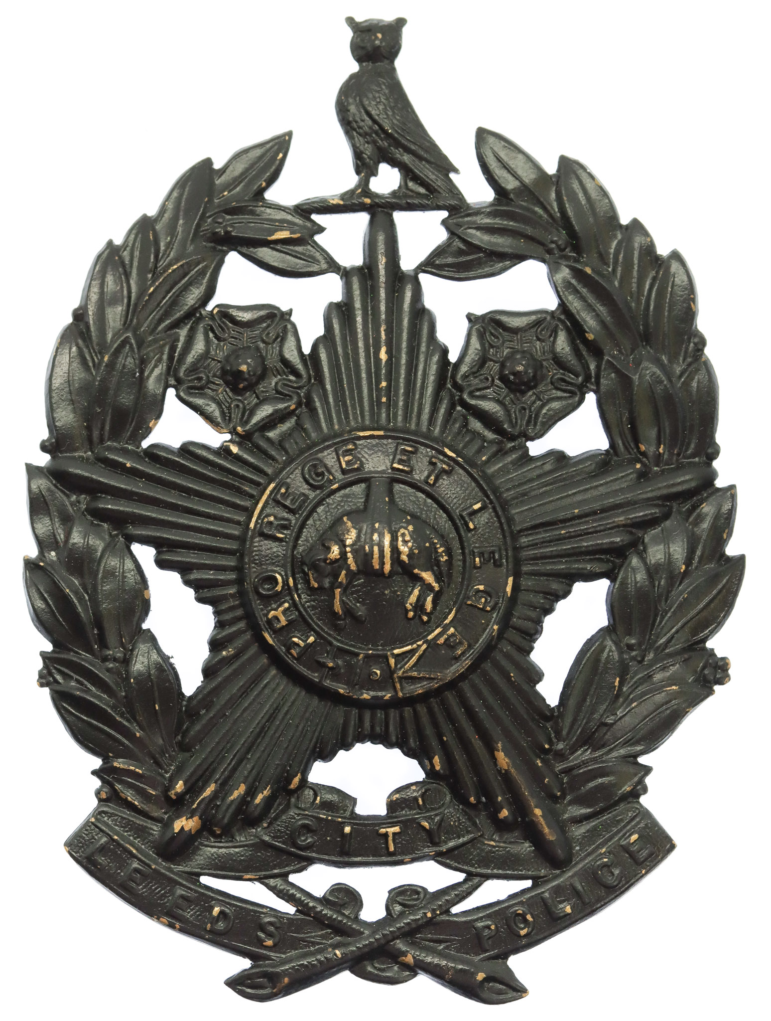Leeds City Police Black Helmet Plate