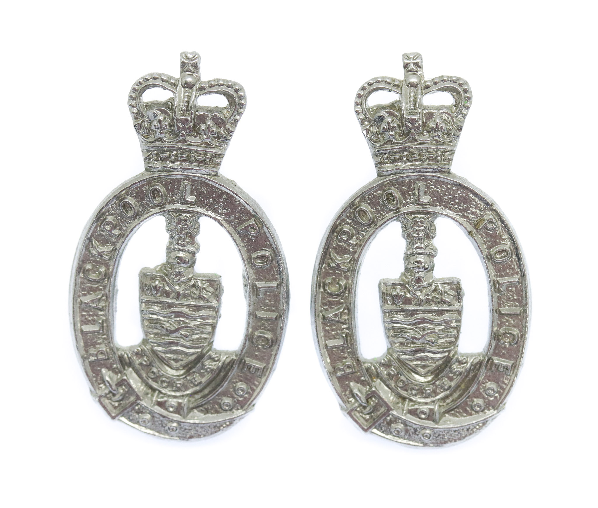 Pair of Blackpool Police Collar Badges - Queen's Crown