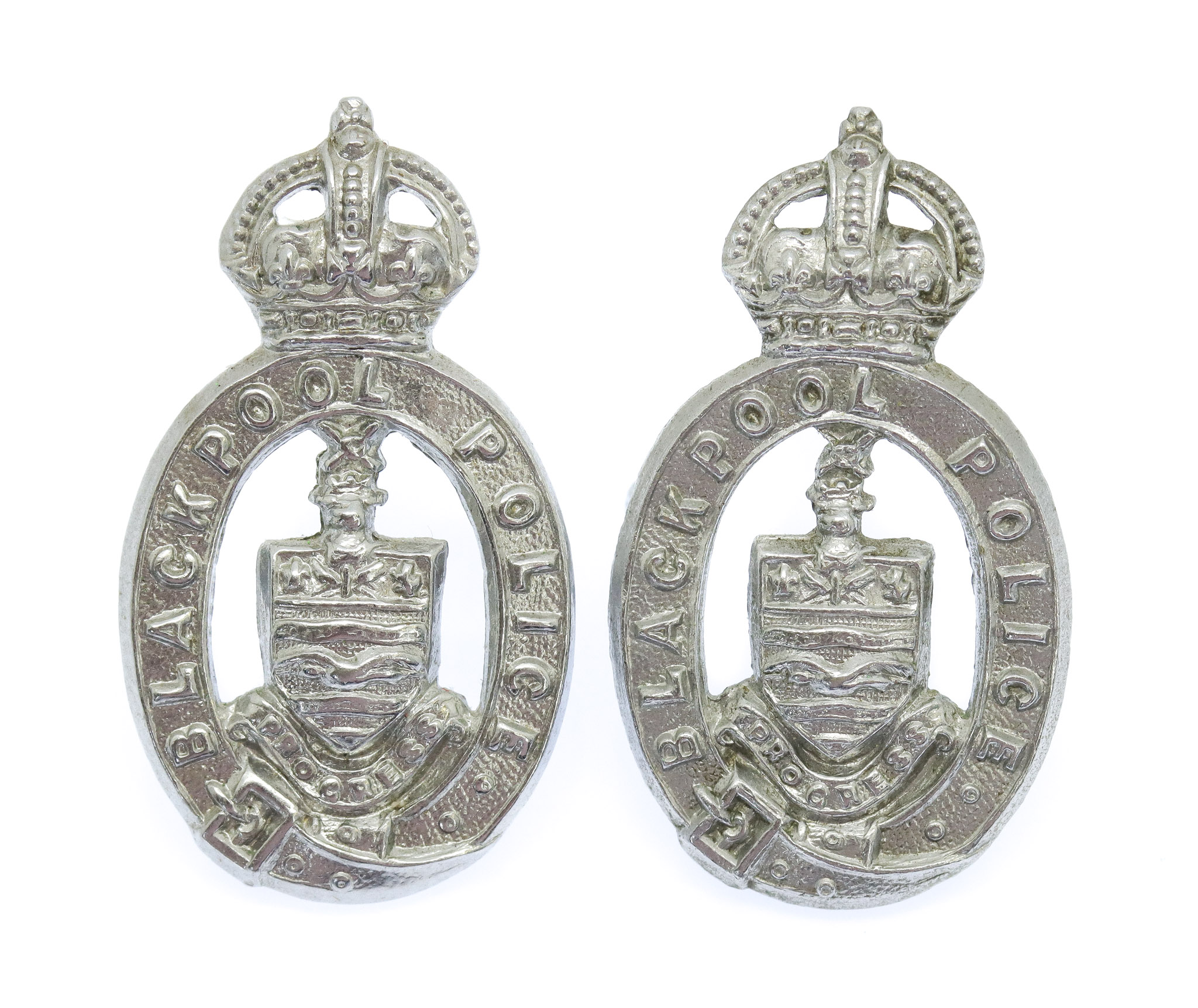 Pair of Blackpool Police Collar Badges - King's Crown