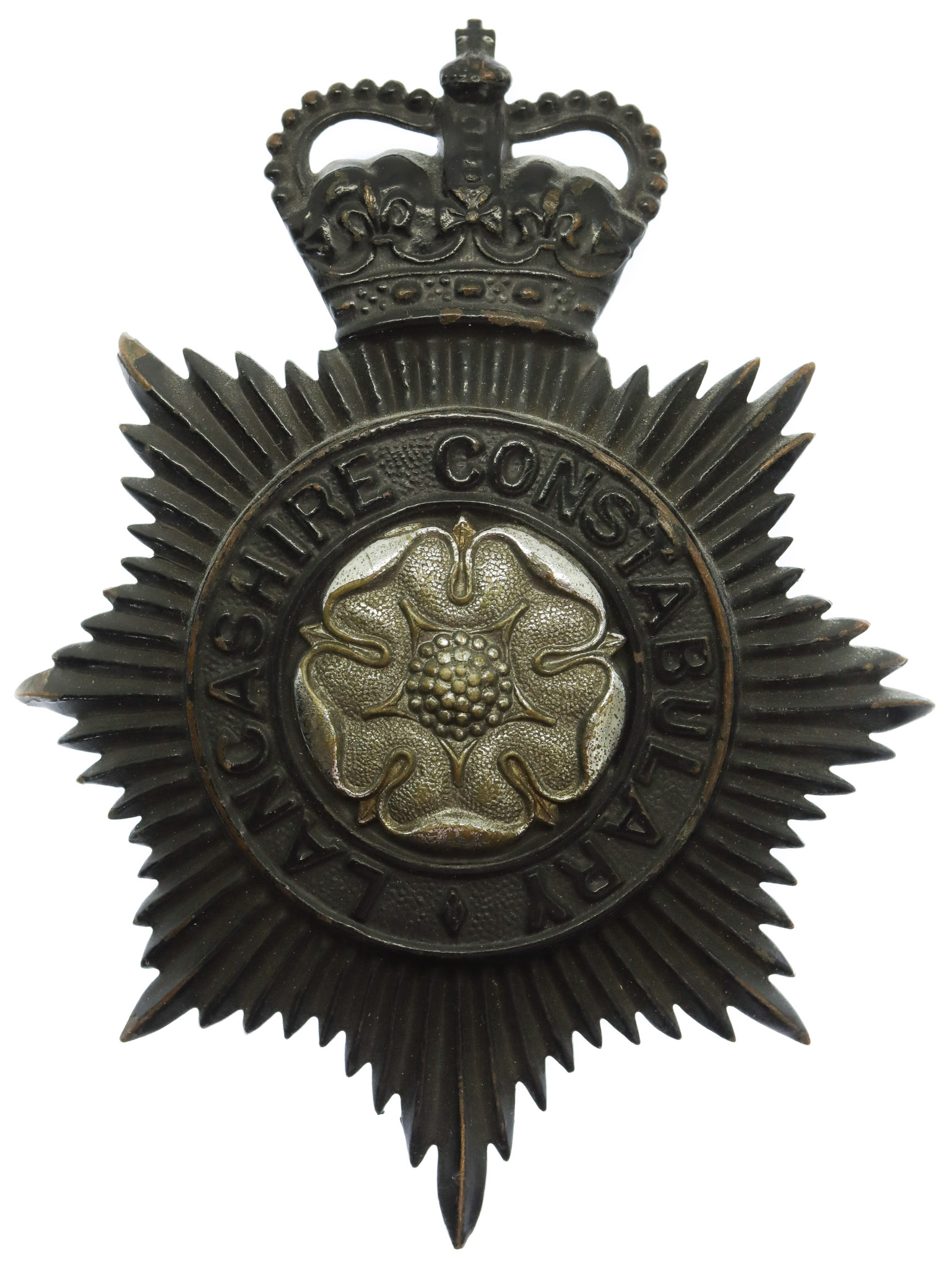 Lancashire Constabulary Night Helmet Plate - Queen's Crown