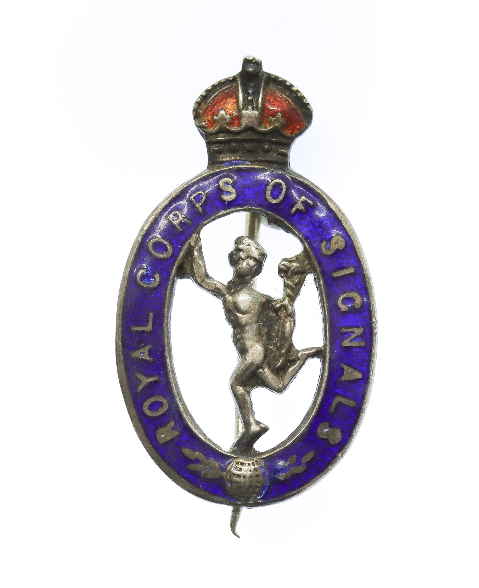 Royal Corps of Signals Enamelled Sweetheart Brooch - King's Crown