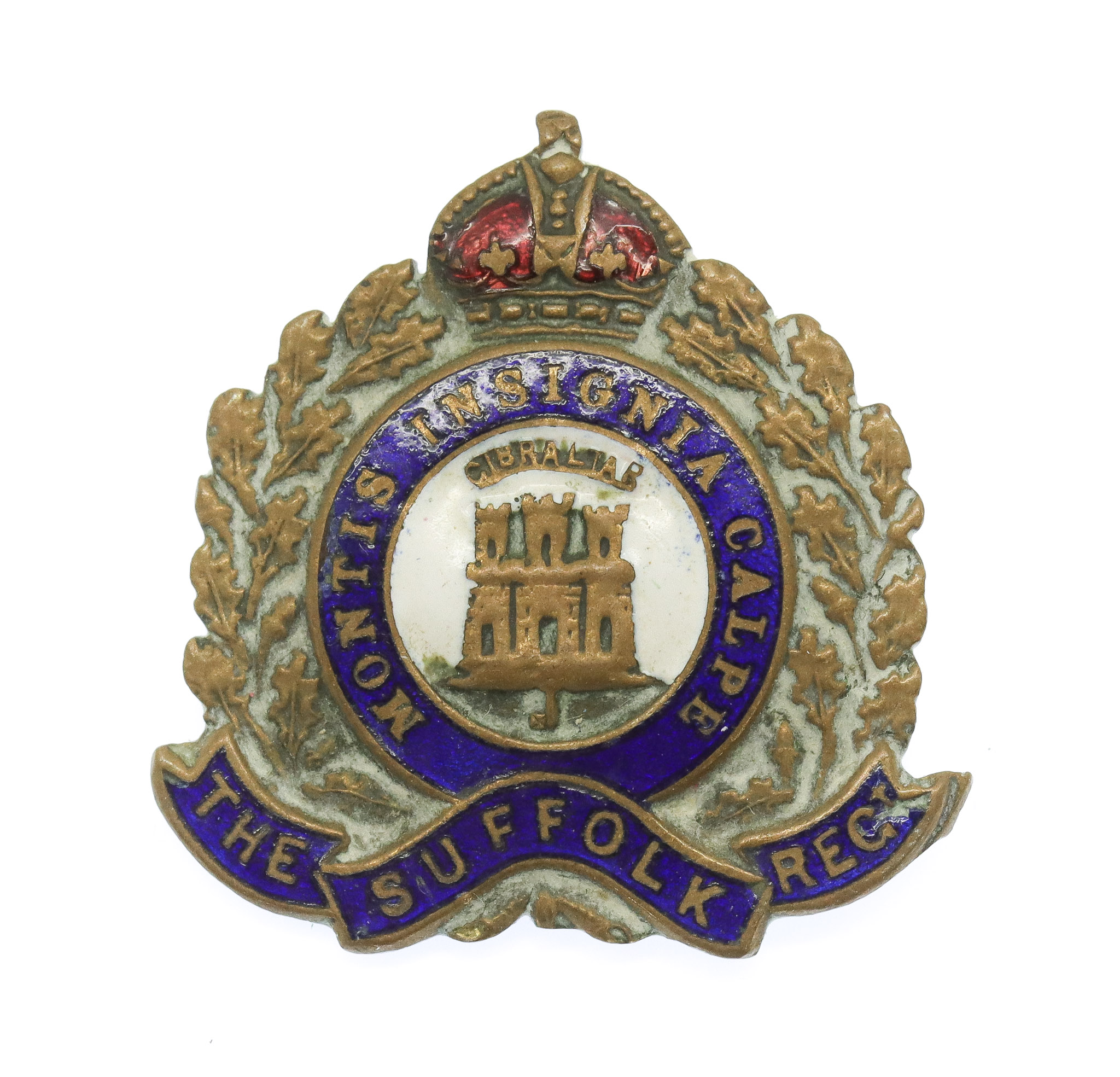 Suffolk Regiment Enamelled Sweetheart Brooch - King's Crown