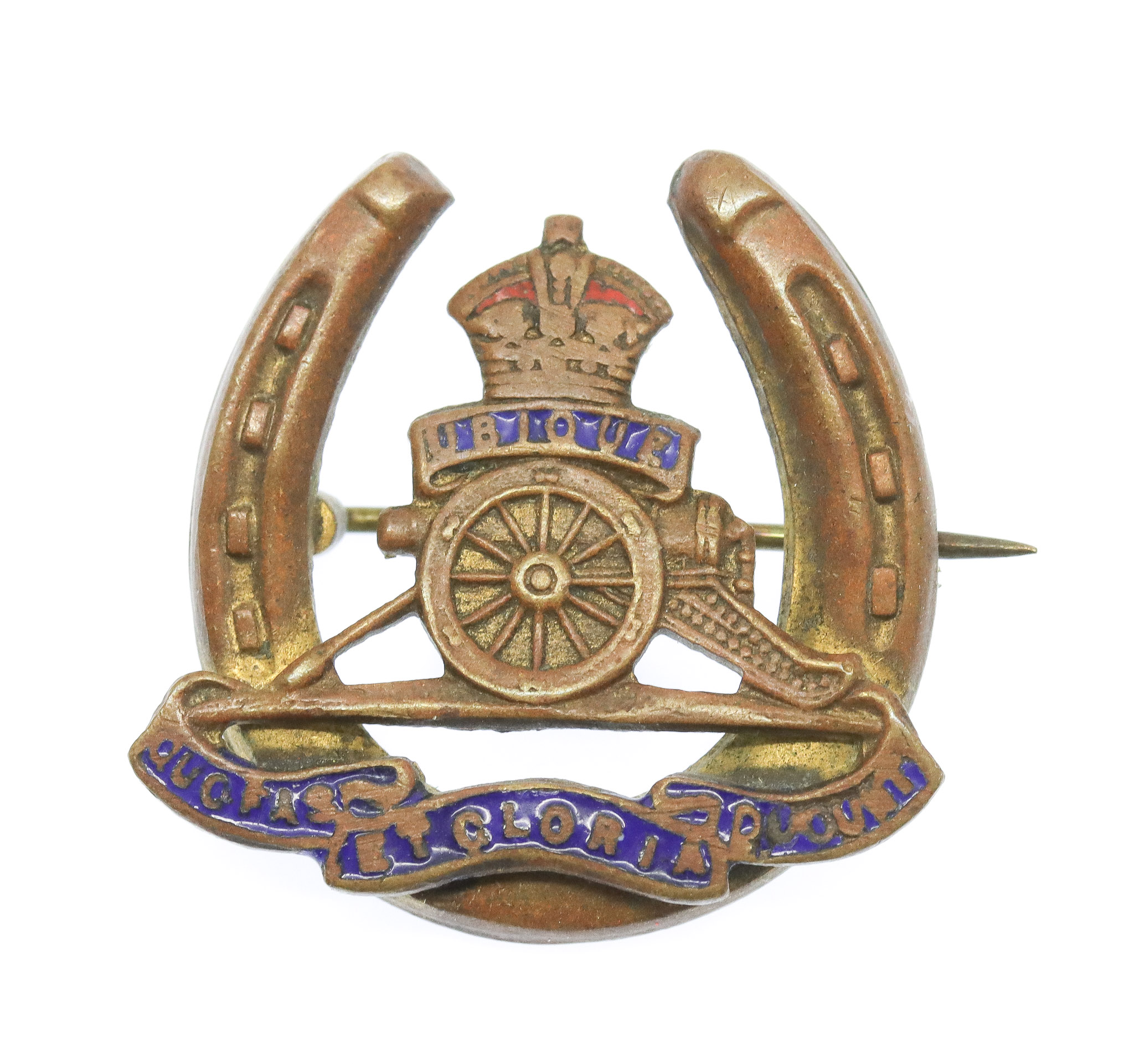 Royal Artillery Brass and Enamel Horseshoe Sweetheart Brooch 