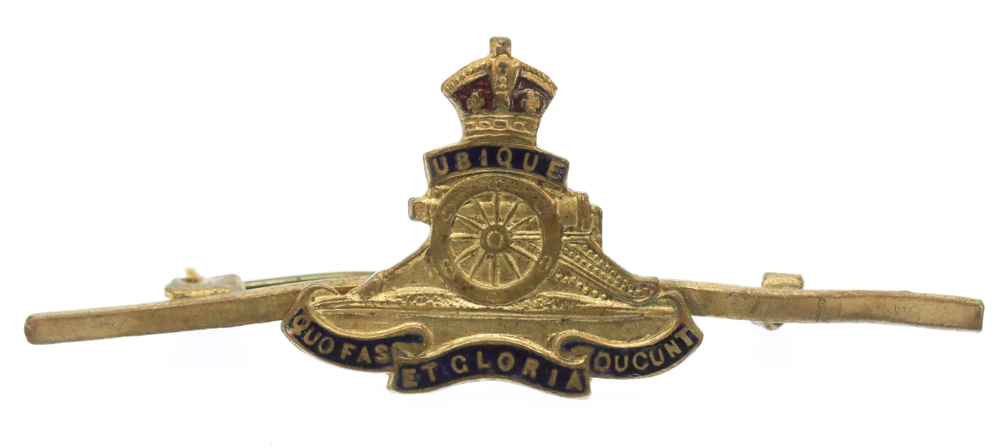 Royal Artillery Brass and Enamel Sweetheart Brooch/Tie Pin - King's Crown