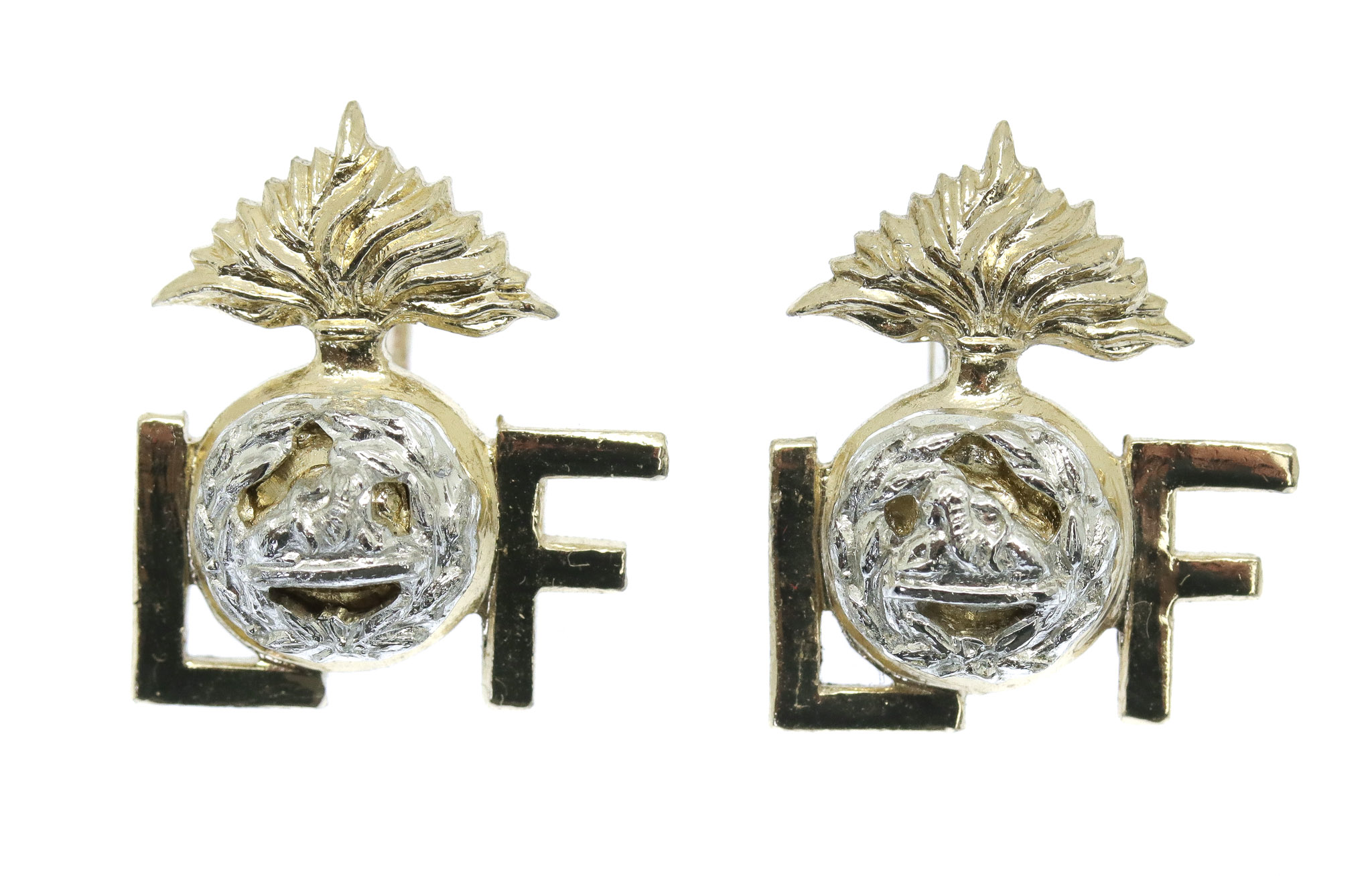 Pair of  Lancashire Fusiliers Anodised (Staybrite) Collar Badges