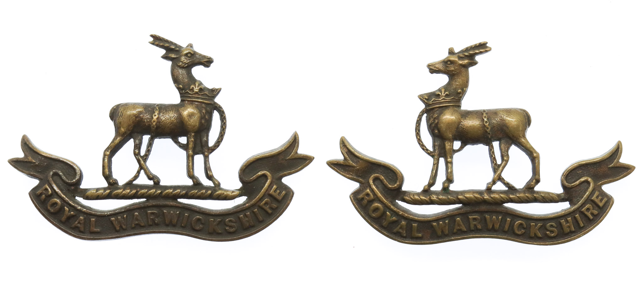 Pair of Royal Warwickshire Regiment Officer's Service Dress Collar Badges