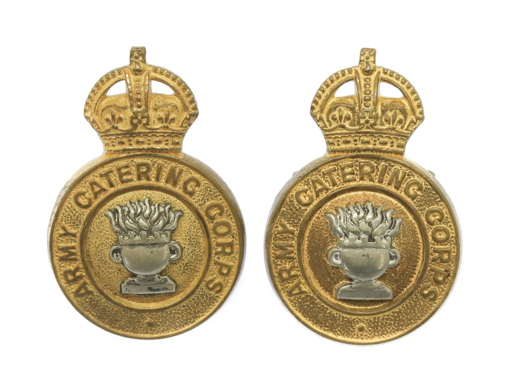 Pair of Army Catering Corps Officer's Collar Badges - King's Crown