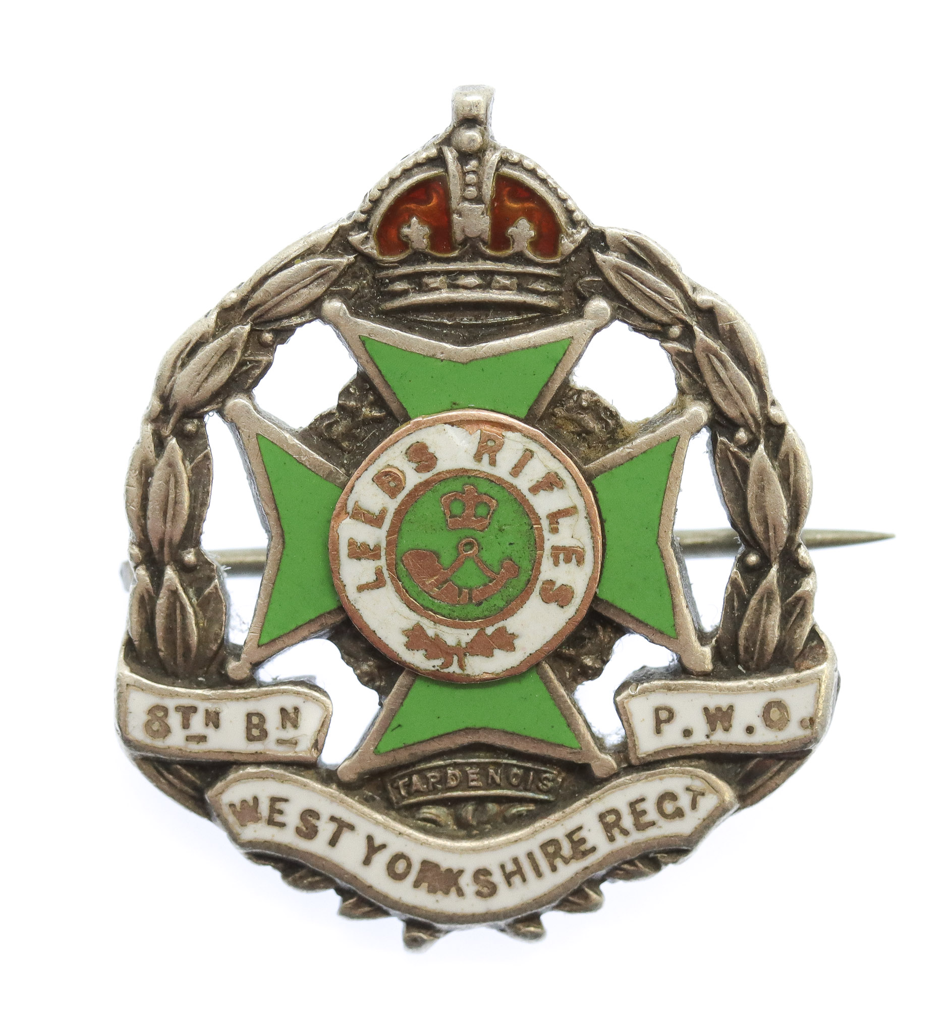 8th Bn. (Leeds Rifles) P.W.O. West Yorkshire Regiment Hallmarked Silver Sweetheart Brooch