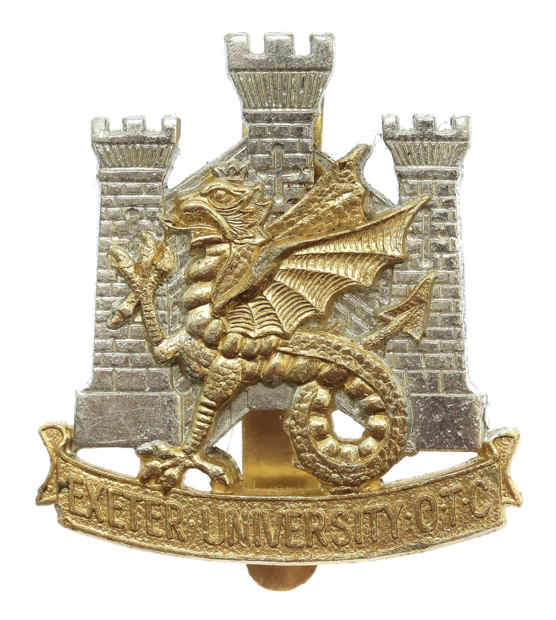 Exeter University O.T.C. Anodised (Staybrite) Cap Badge 