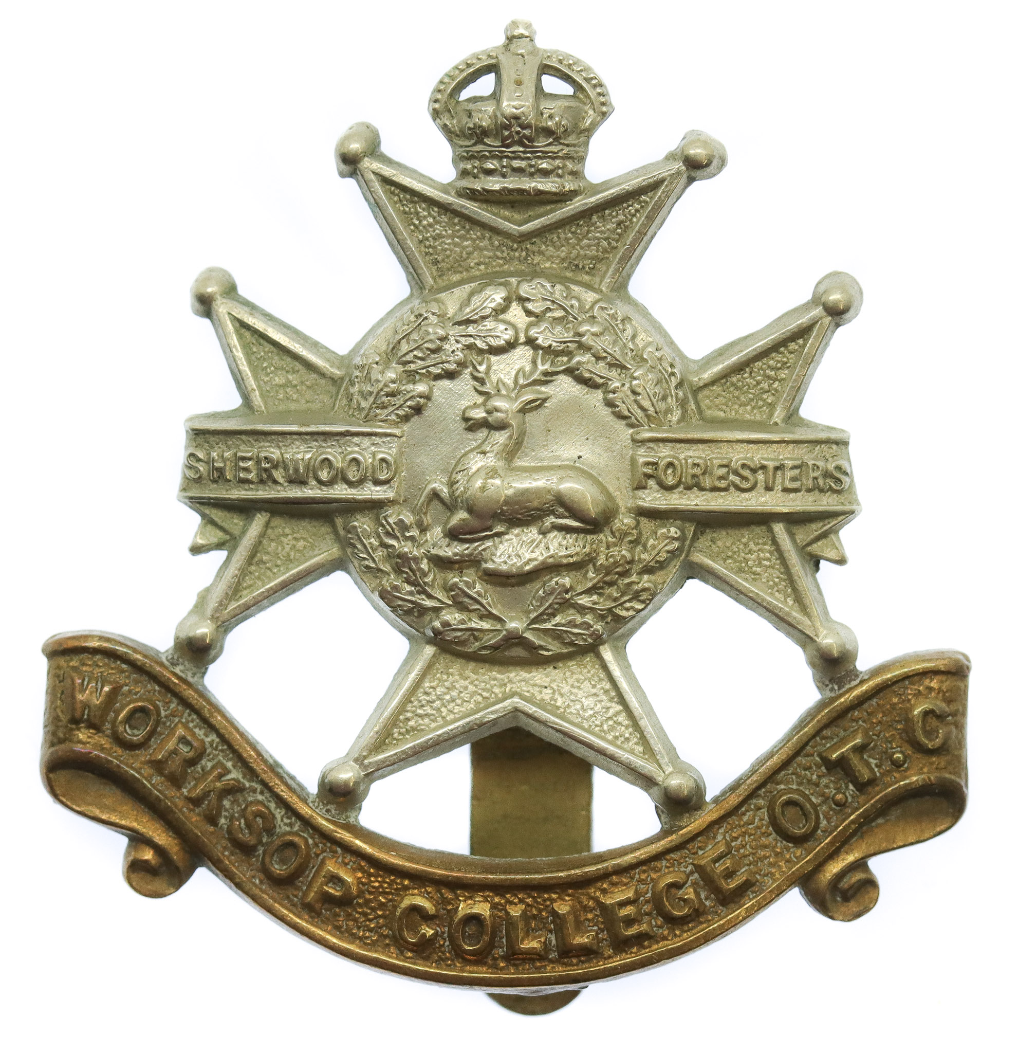 Worksop College O.T.C. Nottinghamshire Cap Badge - King's Crown