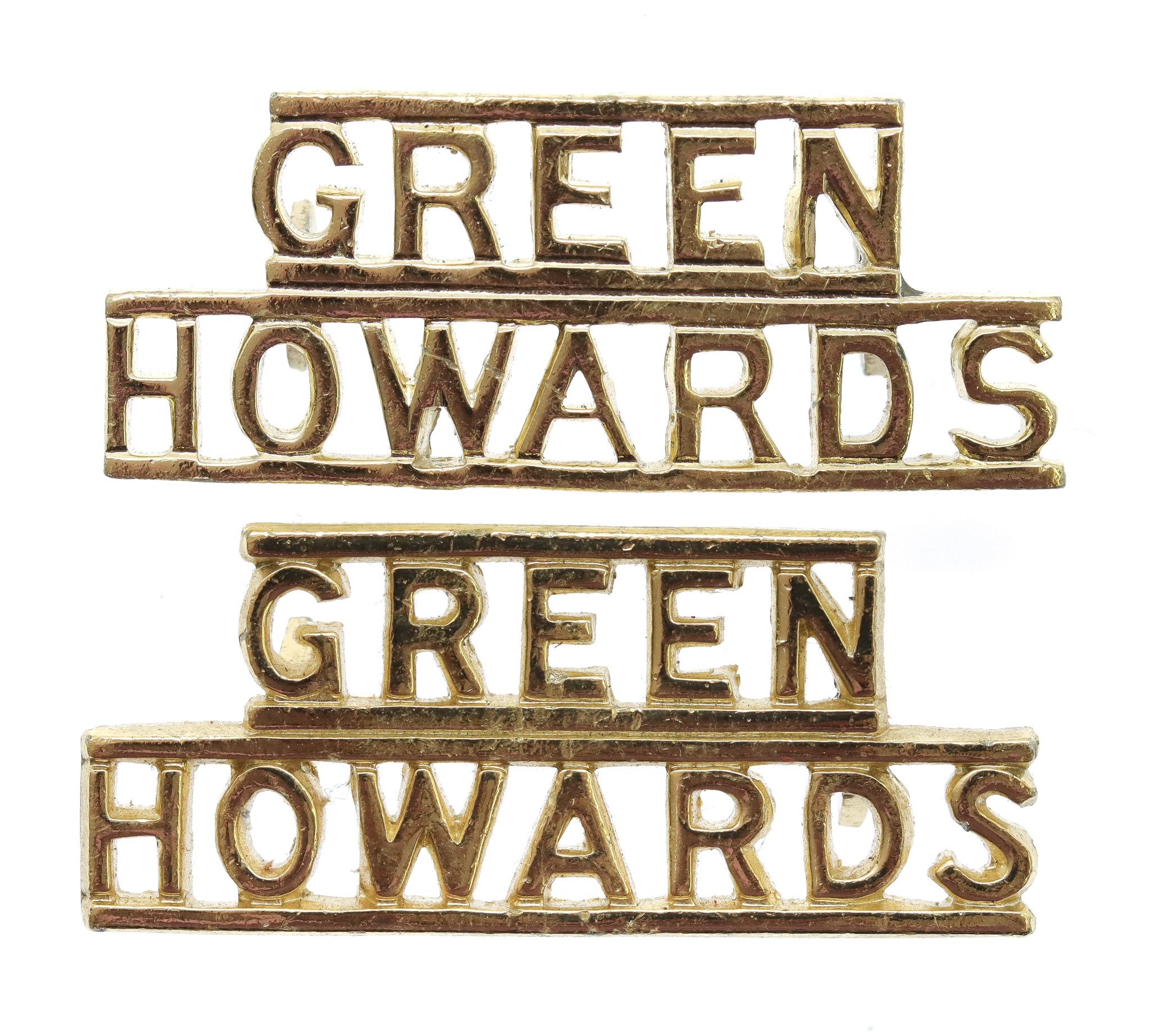 Pair of Green Howards (GREEN/HOWARDS) Anodised (Staybrite) Shoulder Titles