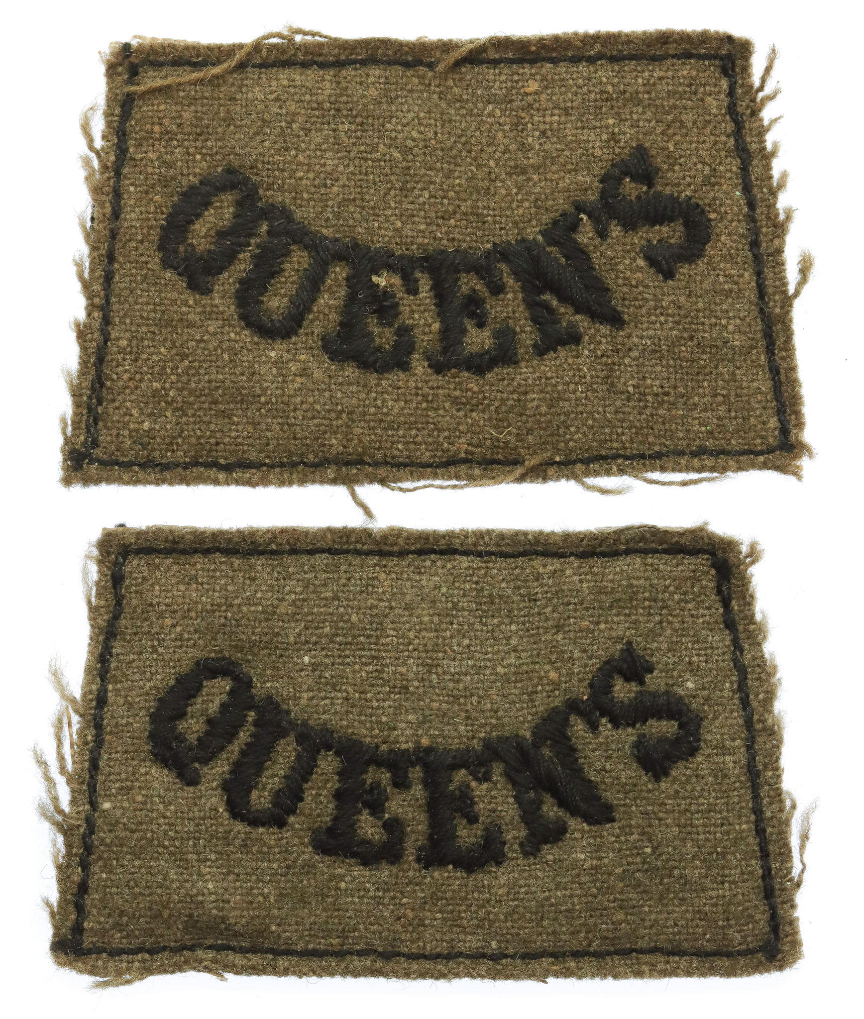 Pair of Queen's (Royal West Surrey) Regiment WW2 Cloth Slip On Shoulder Titles