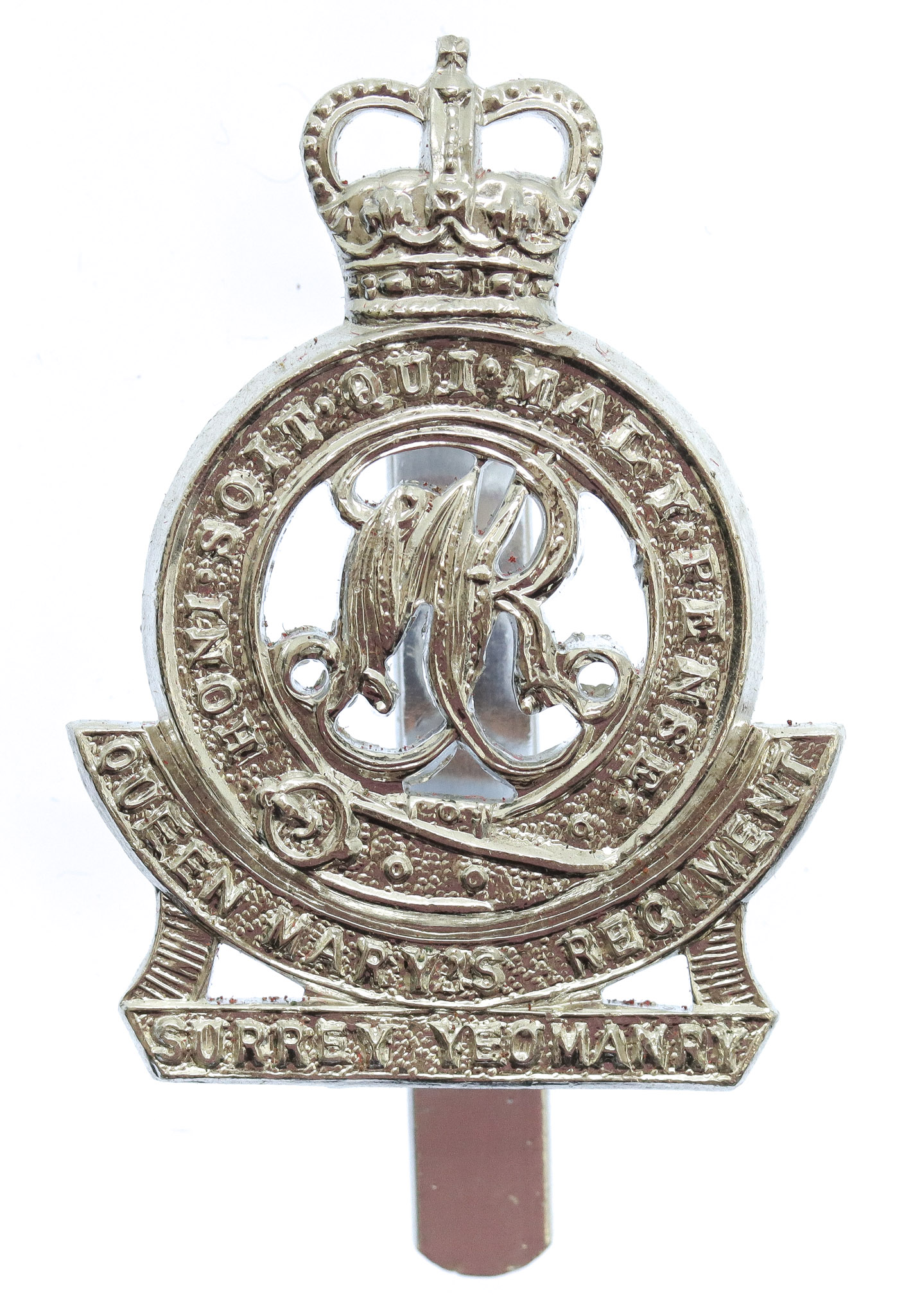 Surrey Yeomanry (Queen Mary's Regiment) Anodised (Staybrite) Cap Badge - Queen's Crown