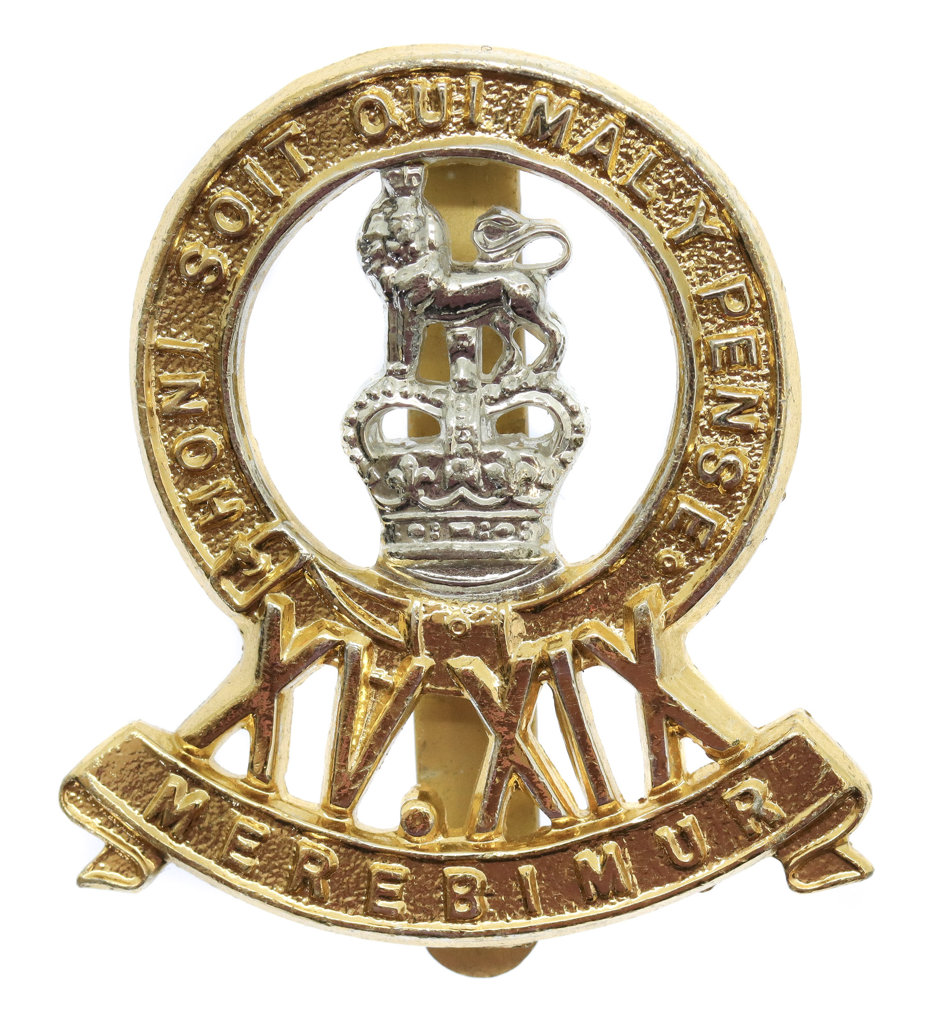 15th/19th Hussars Anodised (Staybrite) Cap Badge - Queen's Crown