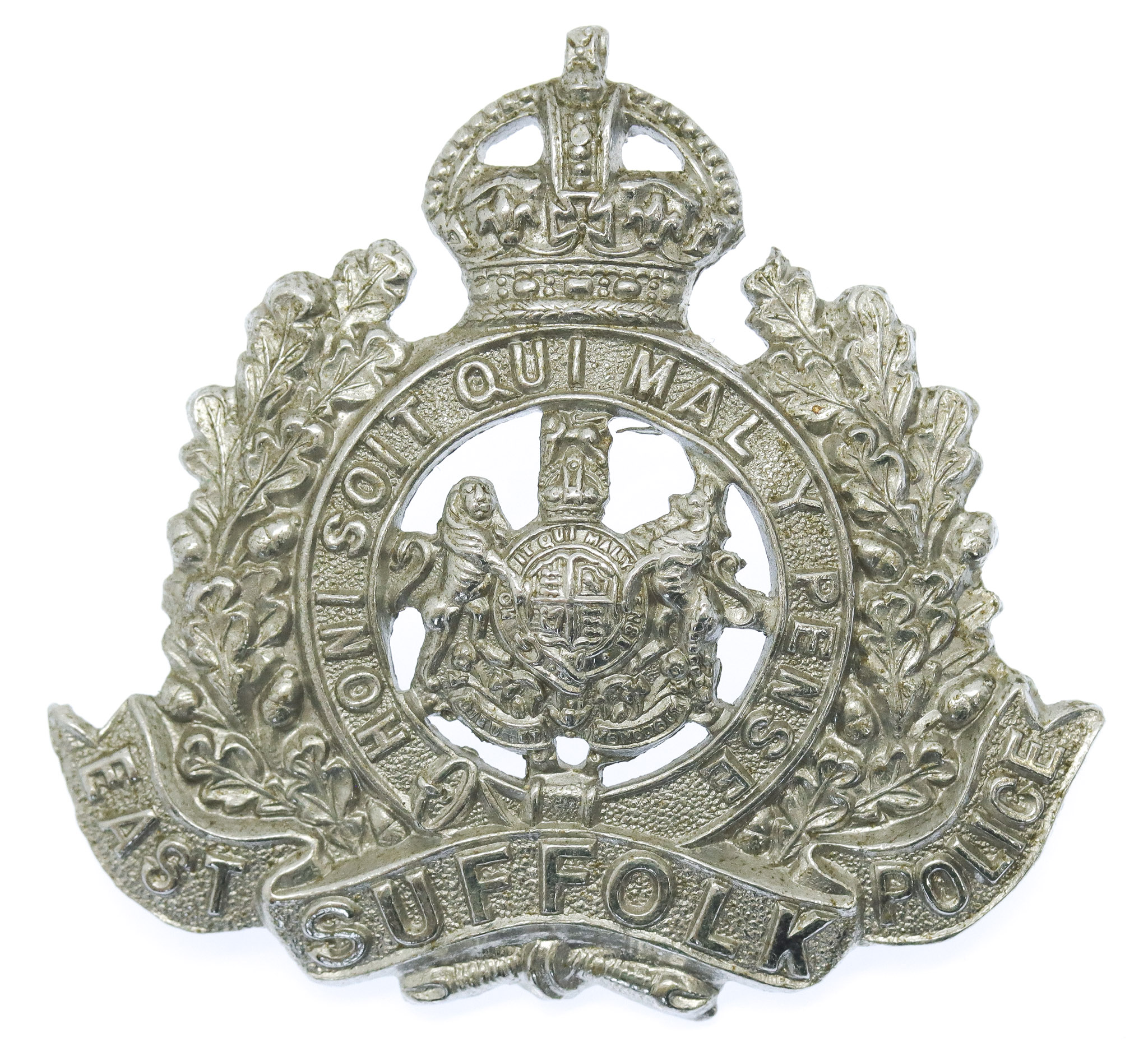 East Suffolk Police Chrome Cap Badge - King's Crown