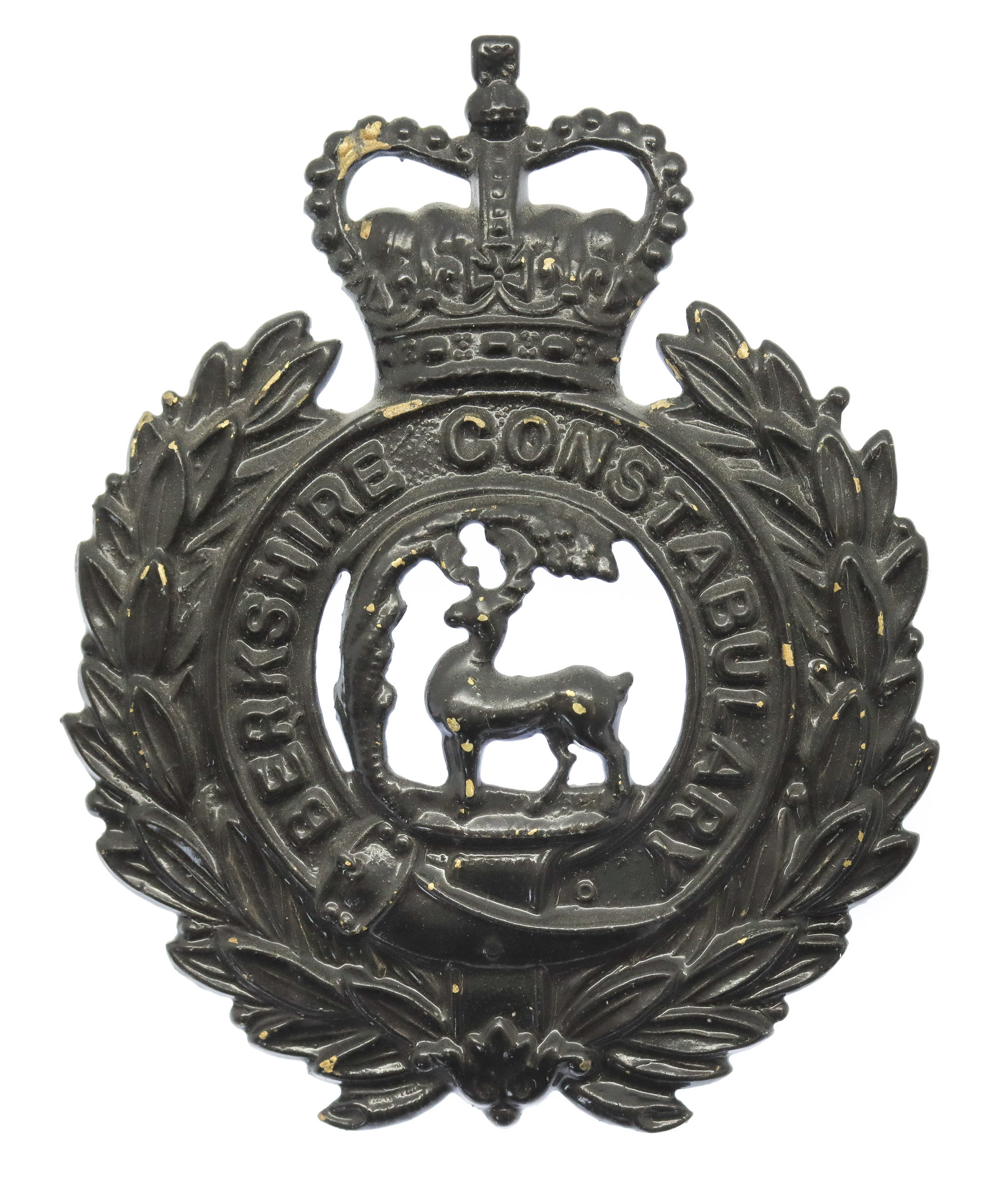 Berkshire Constabulary Black Wreath Helmet Plate - Queen's Crown