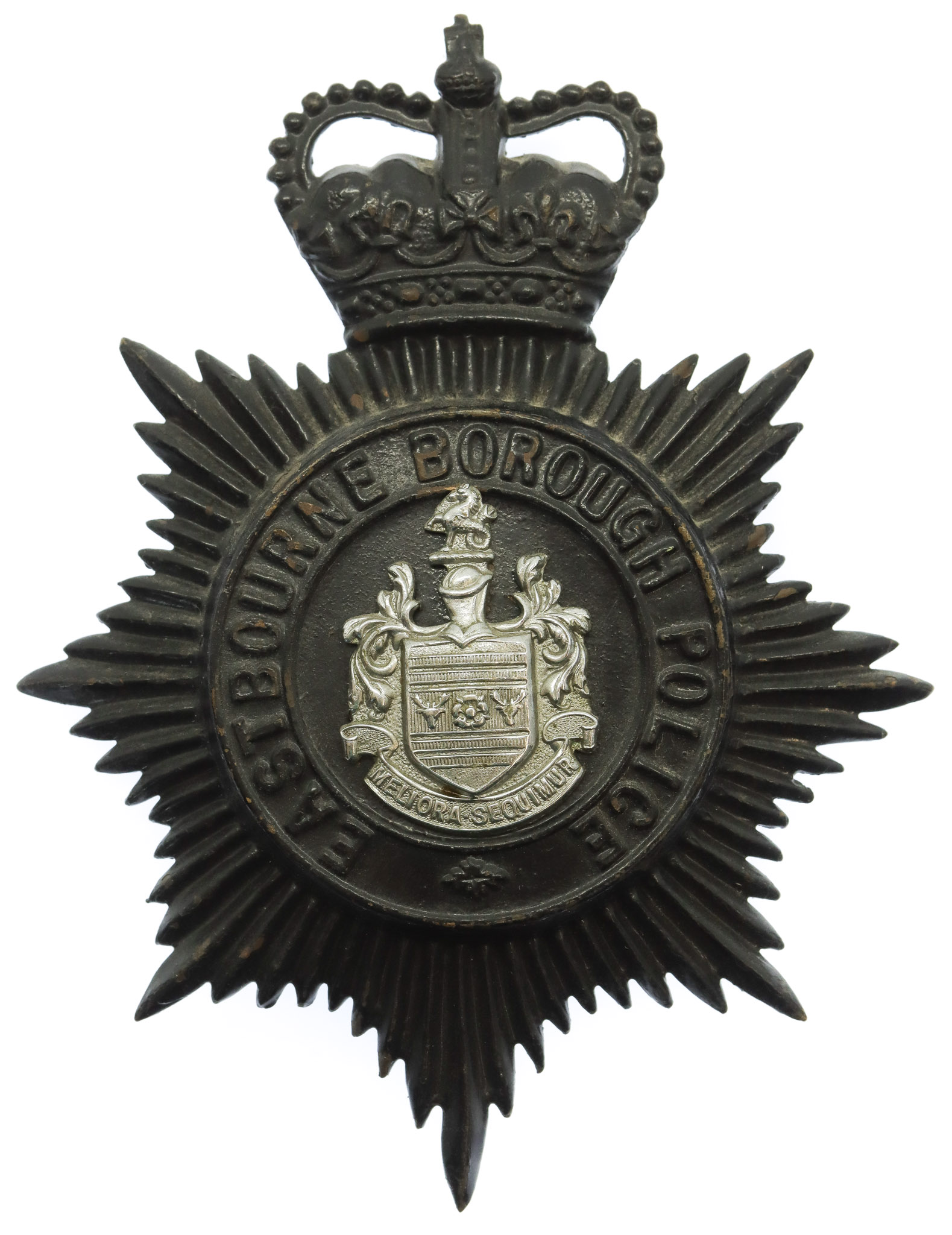 Eastbourne Borough Police Night Helmet Plate - Queen's Crown