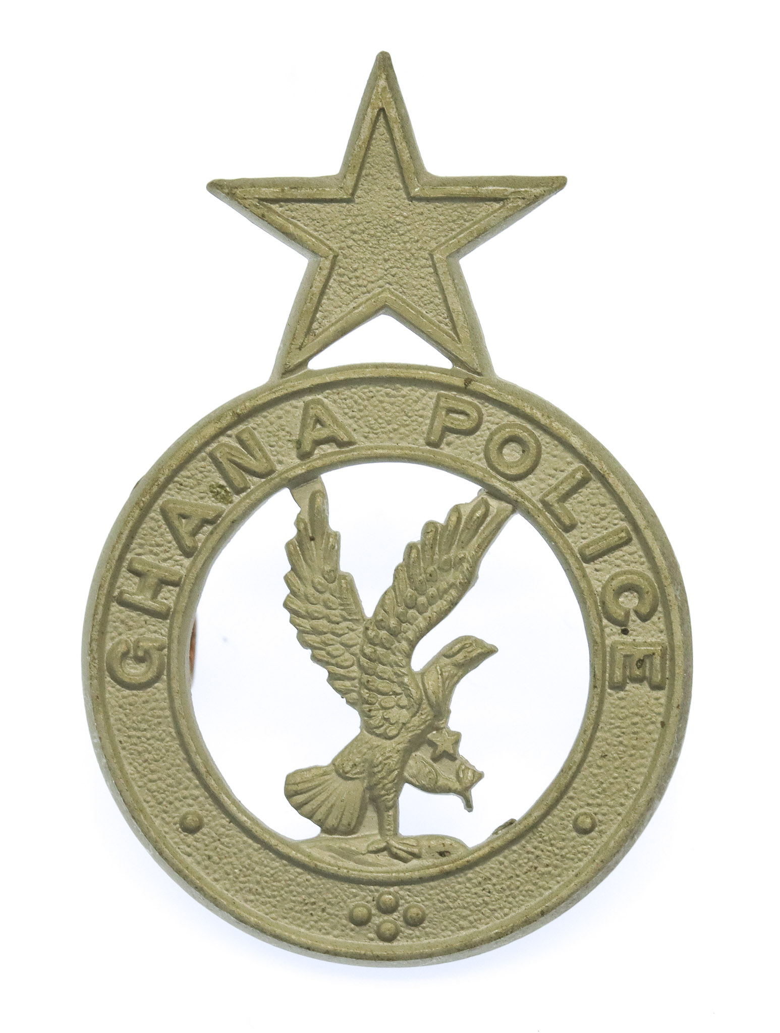 Ghana Police White Metal Cap Badge 