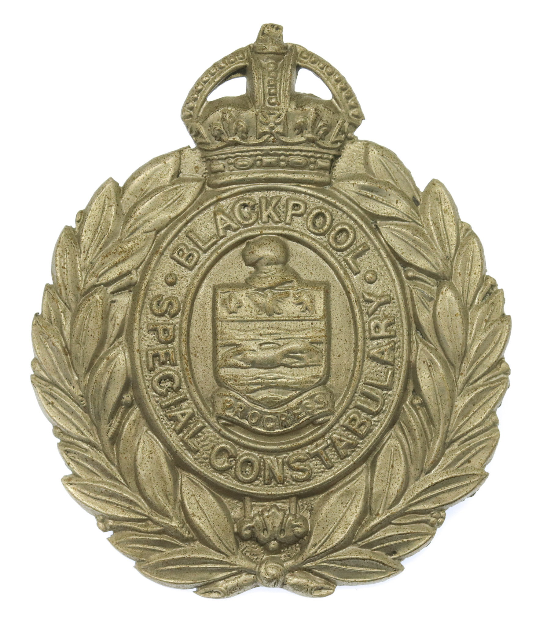 Blackpool Special Constabulary White Metal Wreath Cap Badge - King's Crown