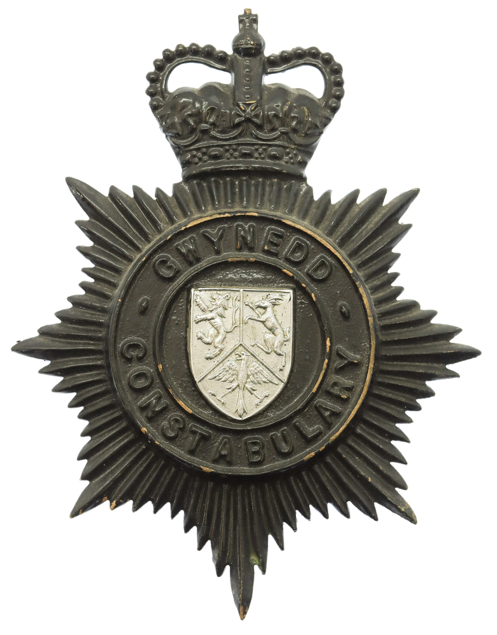 Gwynedd Constabulary Night Helmet Plate - Queen's Crown
