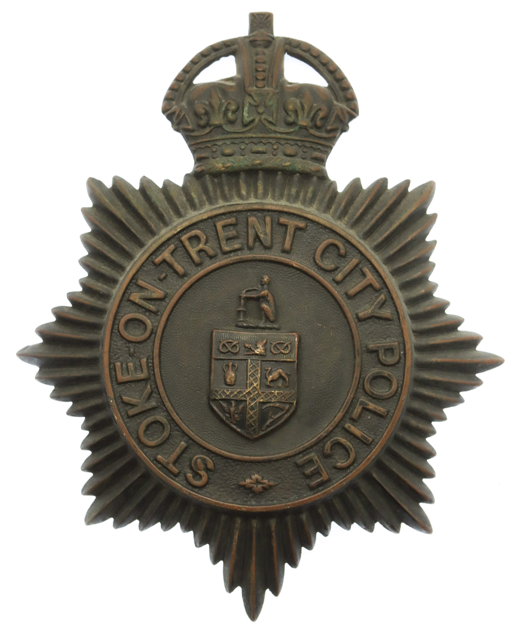 Stoke -on- Trent City Police Night Helmet Plate - King's Crown