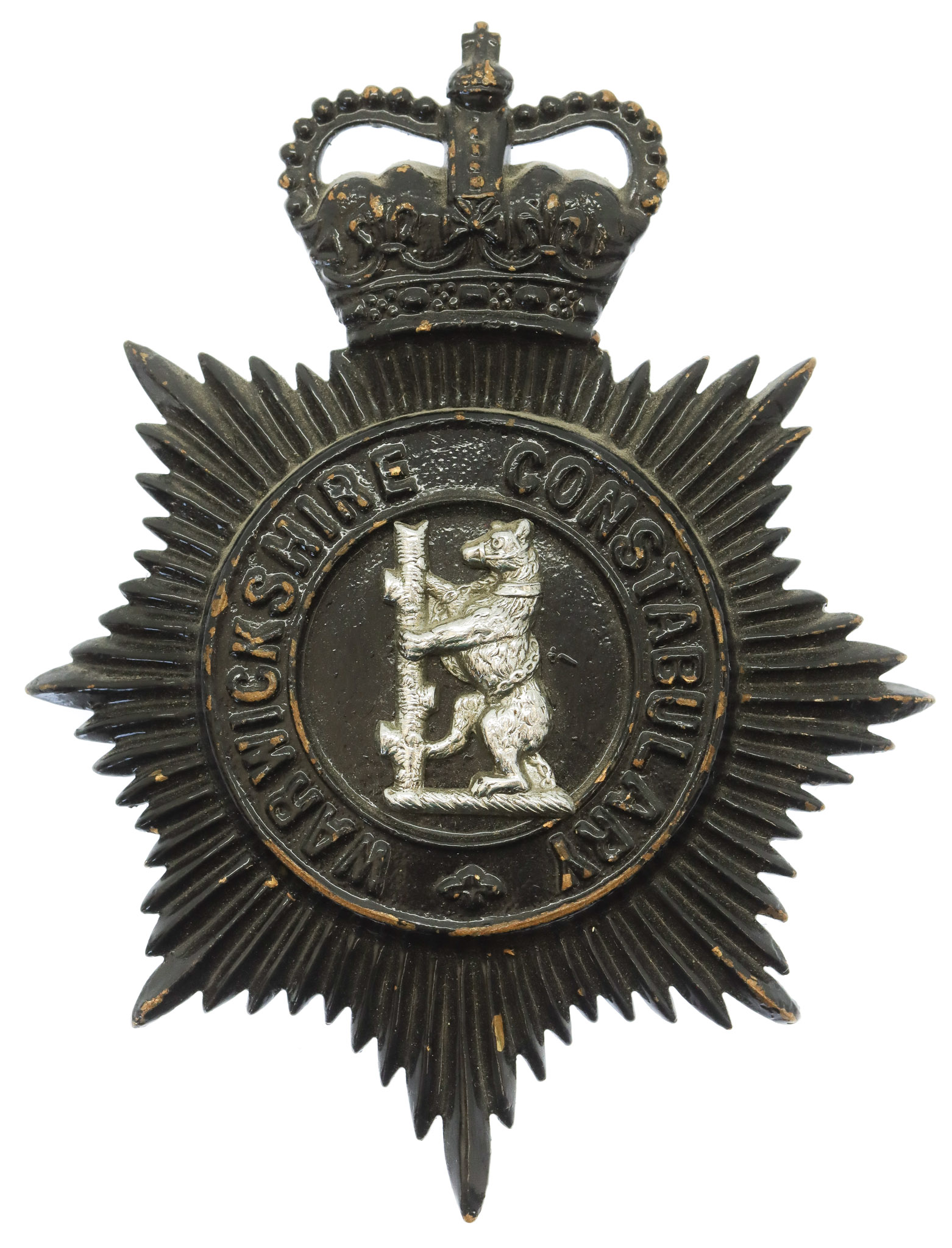 Warwickshire Constabulary Night Helmet Plate - Queen's Crown