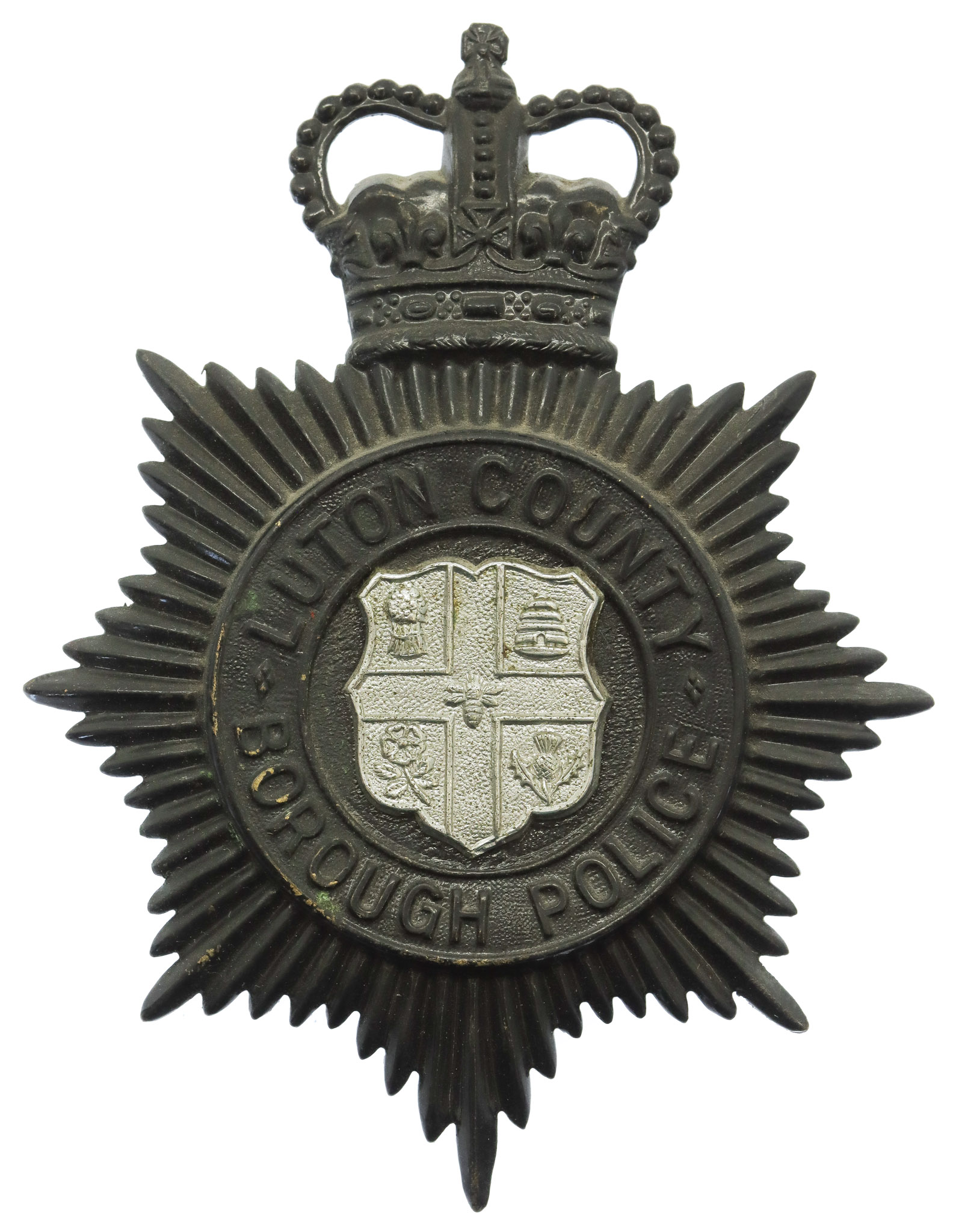 Luton County Borough Police Night Helmet Plate - Queen's Crown