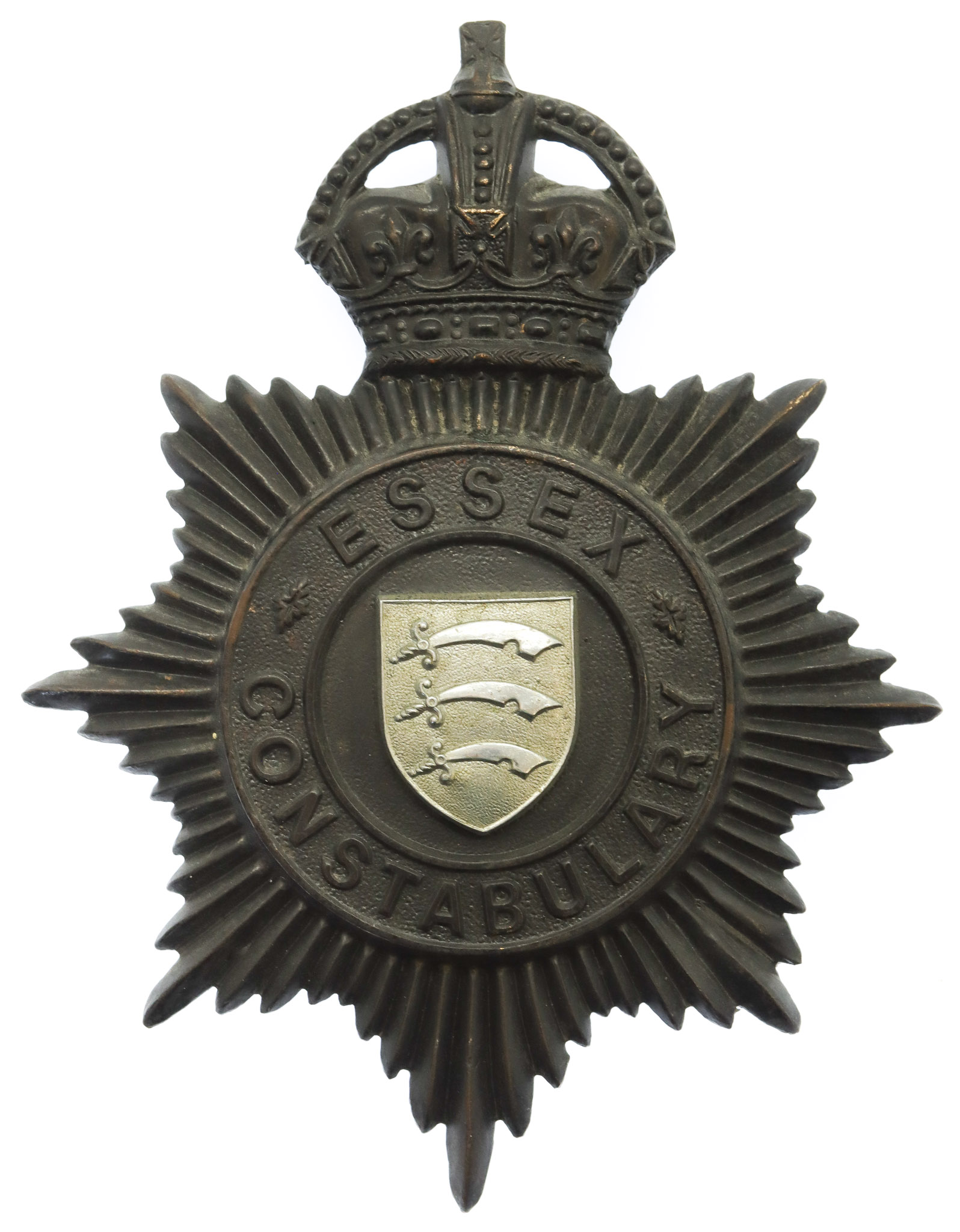 Essex Constabulary Night Helmet Plate - King's Crown