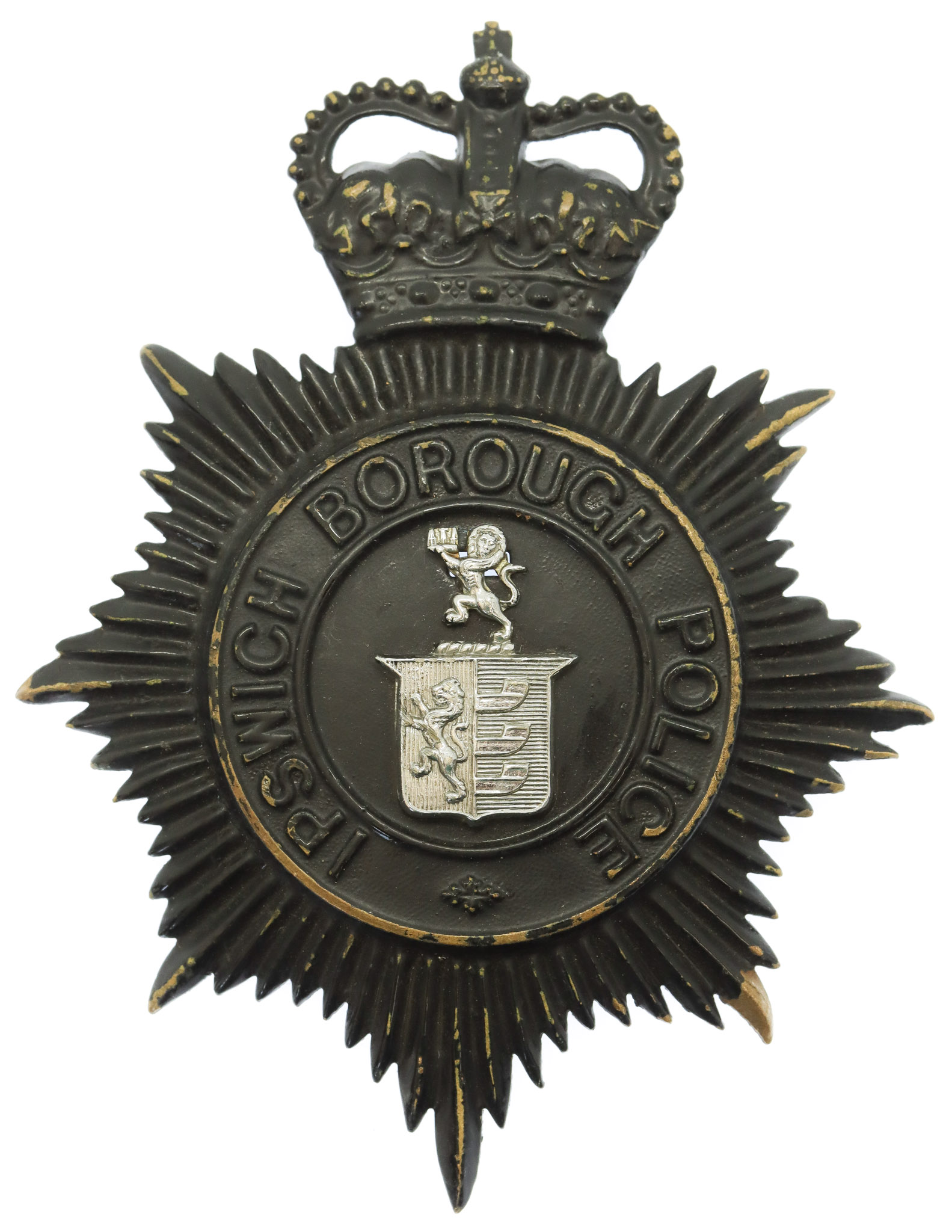 Ipswich Borough Police Night Helmet Plate - Queen's Crown