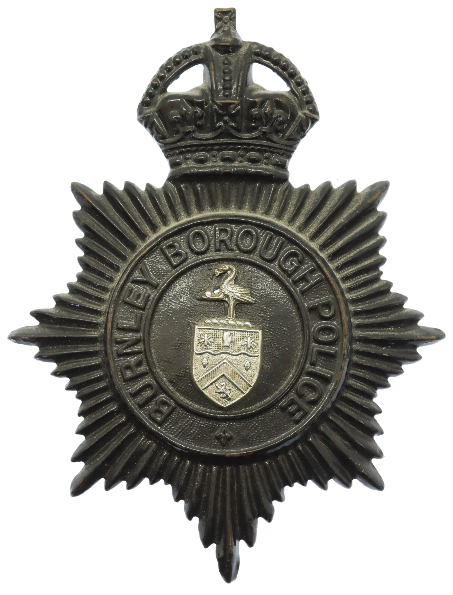Burnley Borough Police Night Helmet Plate - King's Crown
