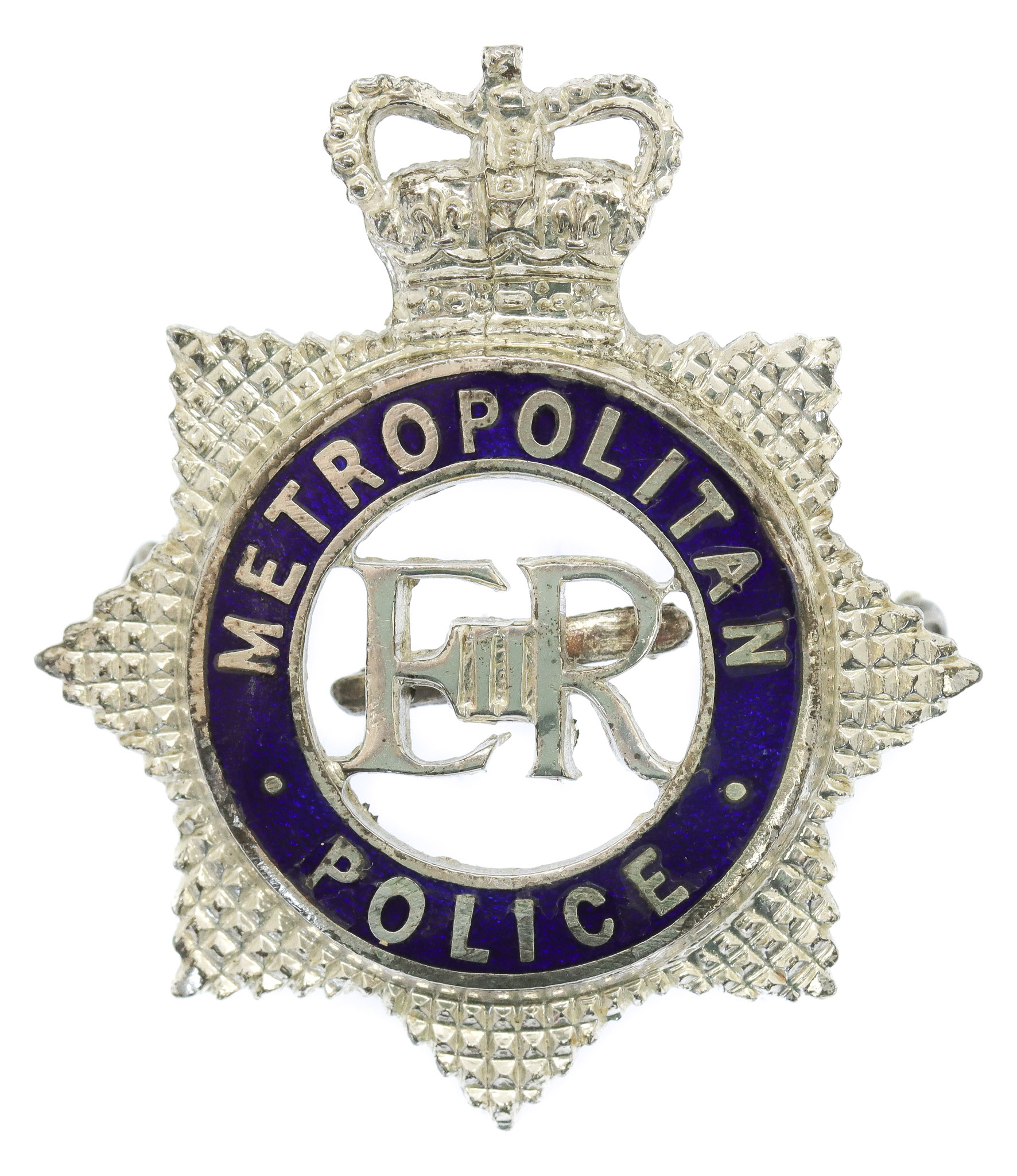 Metropolitan Police Senior Officer's Silvered & Enamel Cap Badge - Queen's Crown