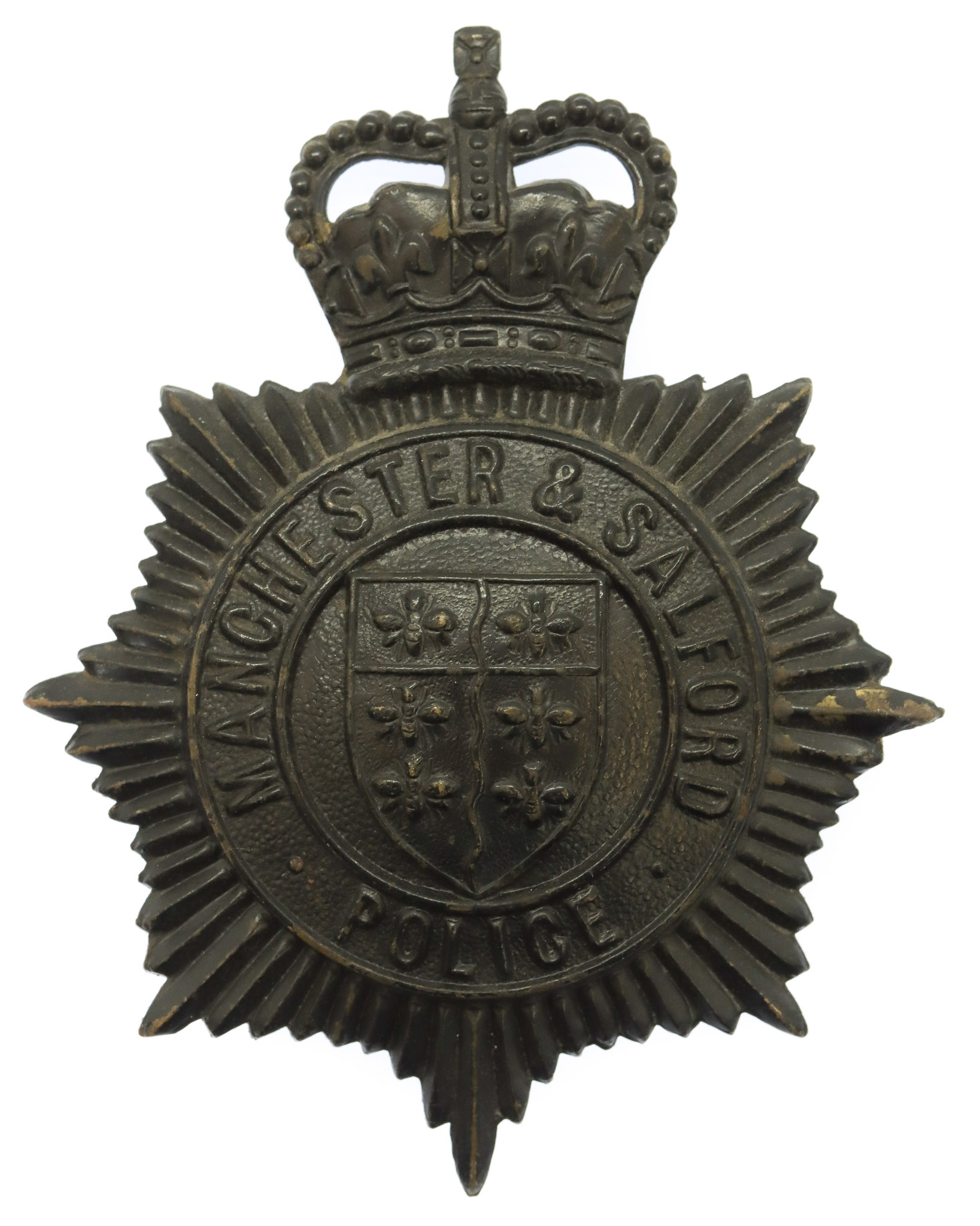 Manchester & Salford Police Night Helmet Plate - Queen's Crown
