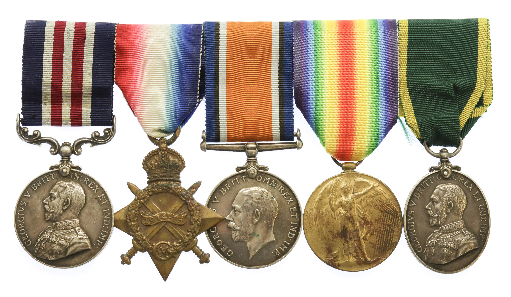 WW1 Military Medal, 1914-15 Star, British War Medal, Victory Medal and Territorial Force Efficiency Medal Group of Five - Sgt. J.F. Oakes, Army Service Corps