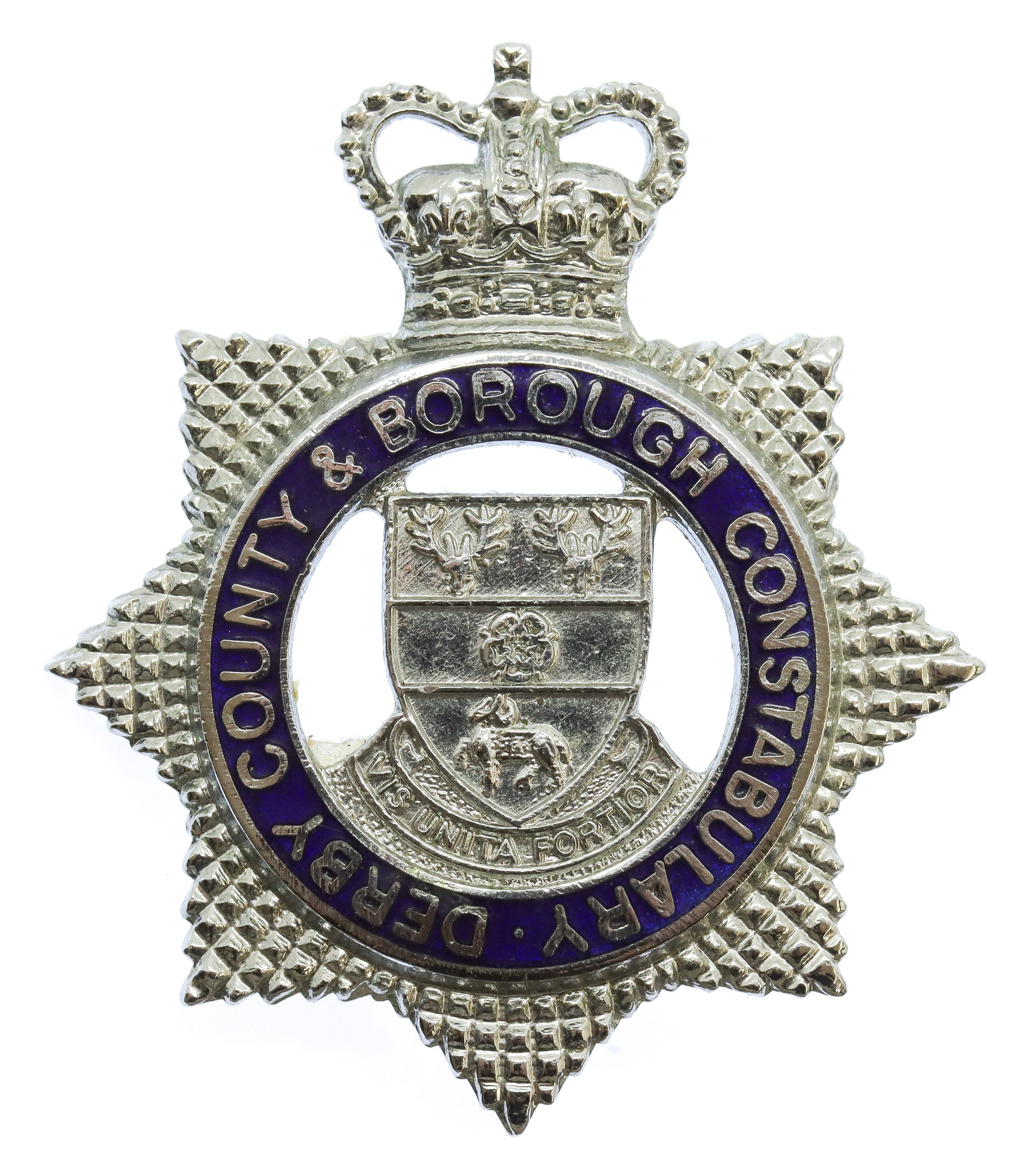 Derby County & Borough Constabulary Senior Officer's Enamelled Cap Badge - Queen's Crown