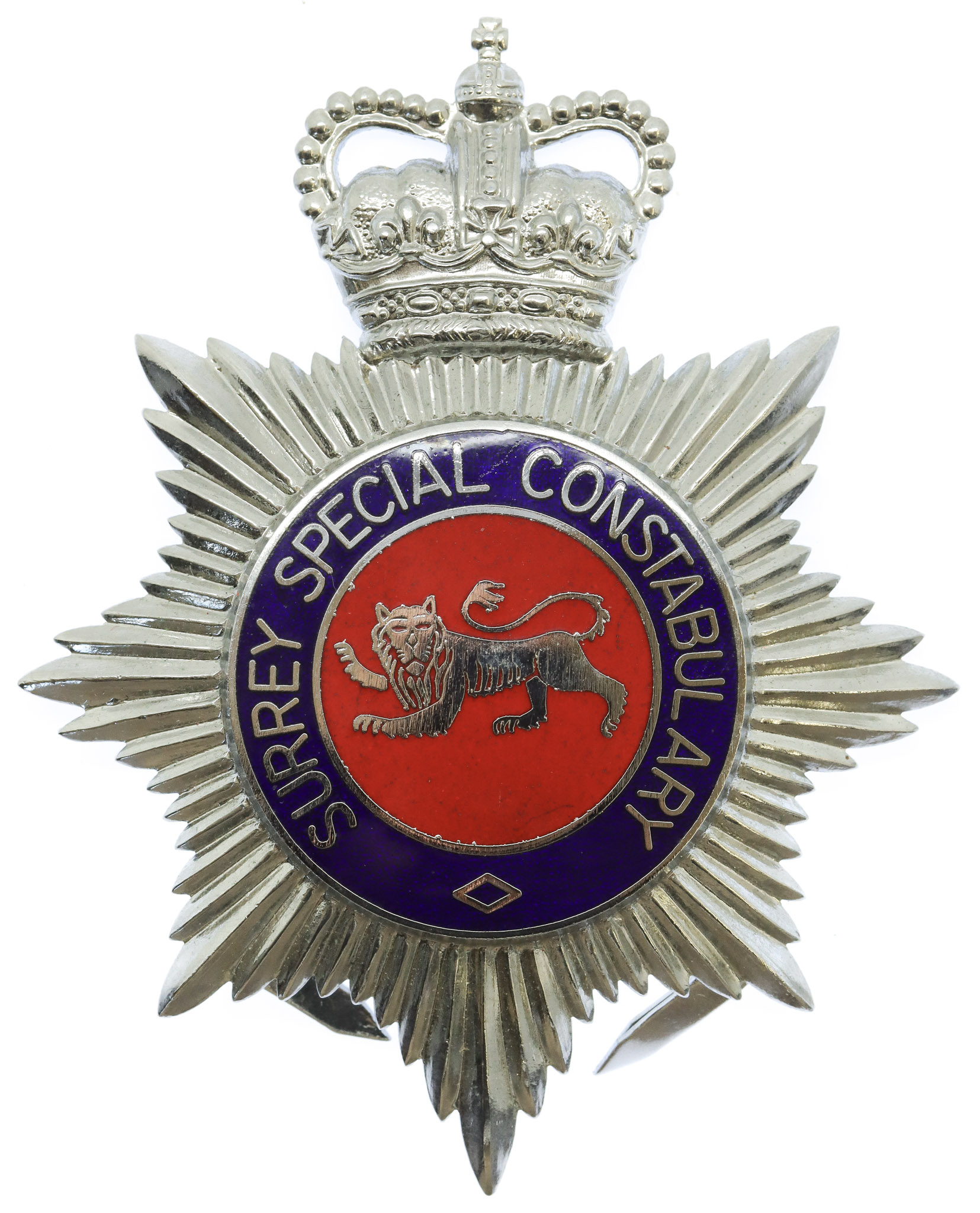 Surrey Special Constabulary Enamelled Helmet Plate - Queen's Crown