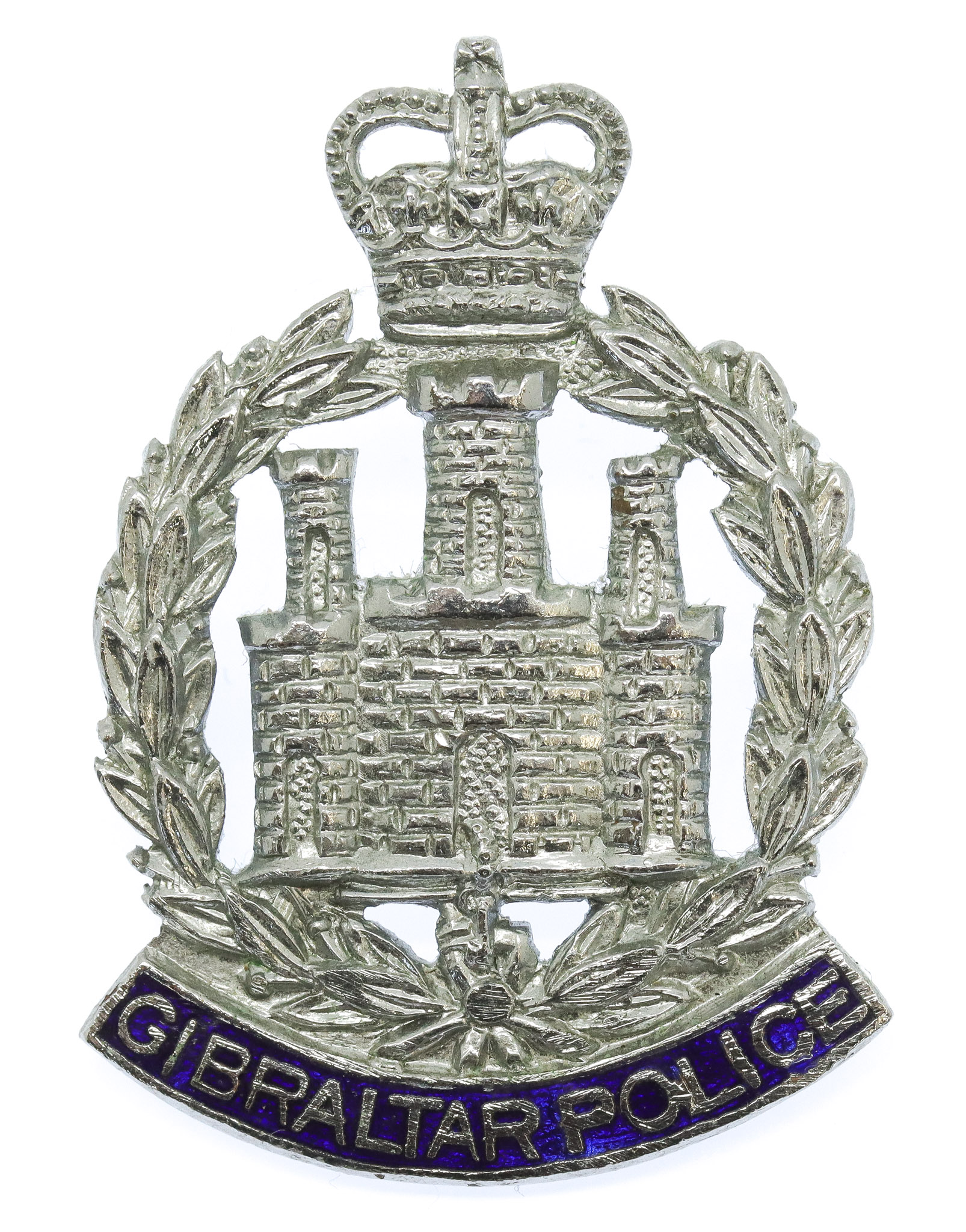 Gibraltar Police Enamelled Cap Badge - Queen's Crown